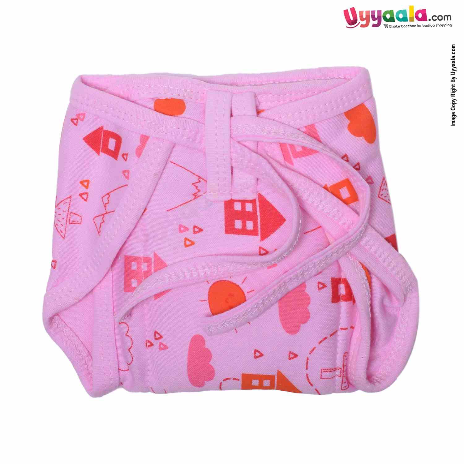 COZYCARE Washable Diapers Hosiery Tying Model House Print Green, Pink & Yellow 3P Set (XS)