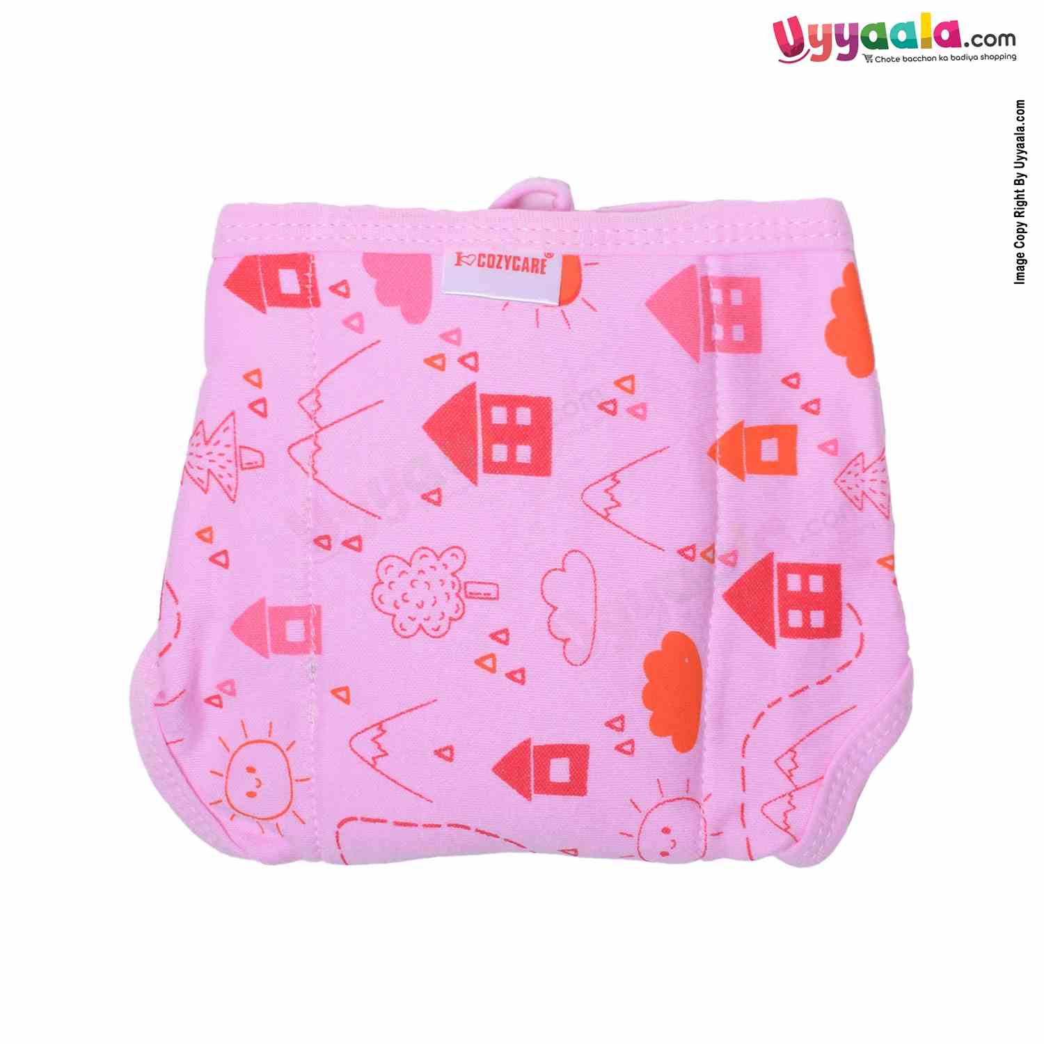 COZYCARE Washable Diapers Hosiery Tying Model House Print Green, Pink & Yellow 3P Set (XS)