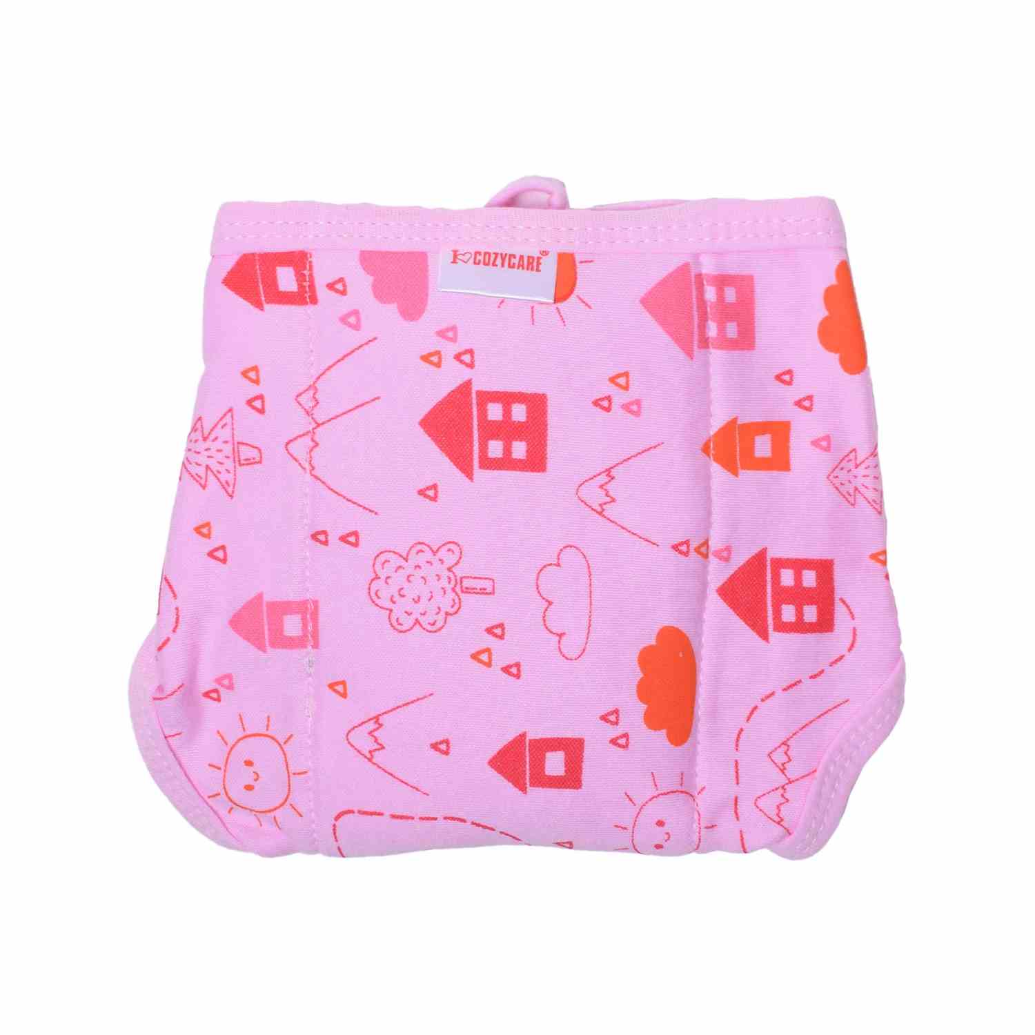 COZYCARE Washable Diapers Hosiery Tying Model House Print Yellow, Pink & Penguin Print Blue 3P Set (XS)