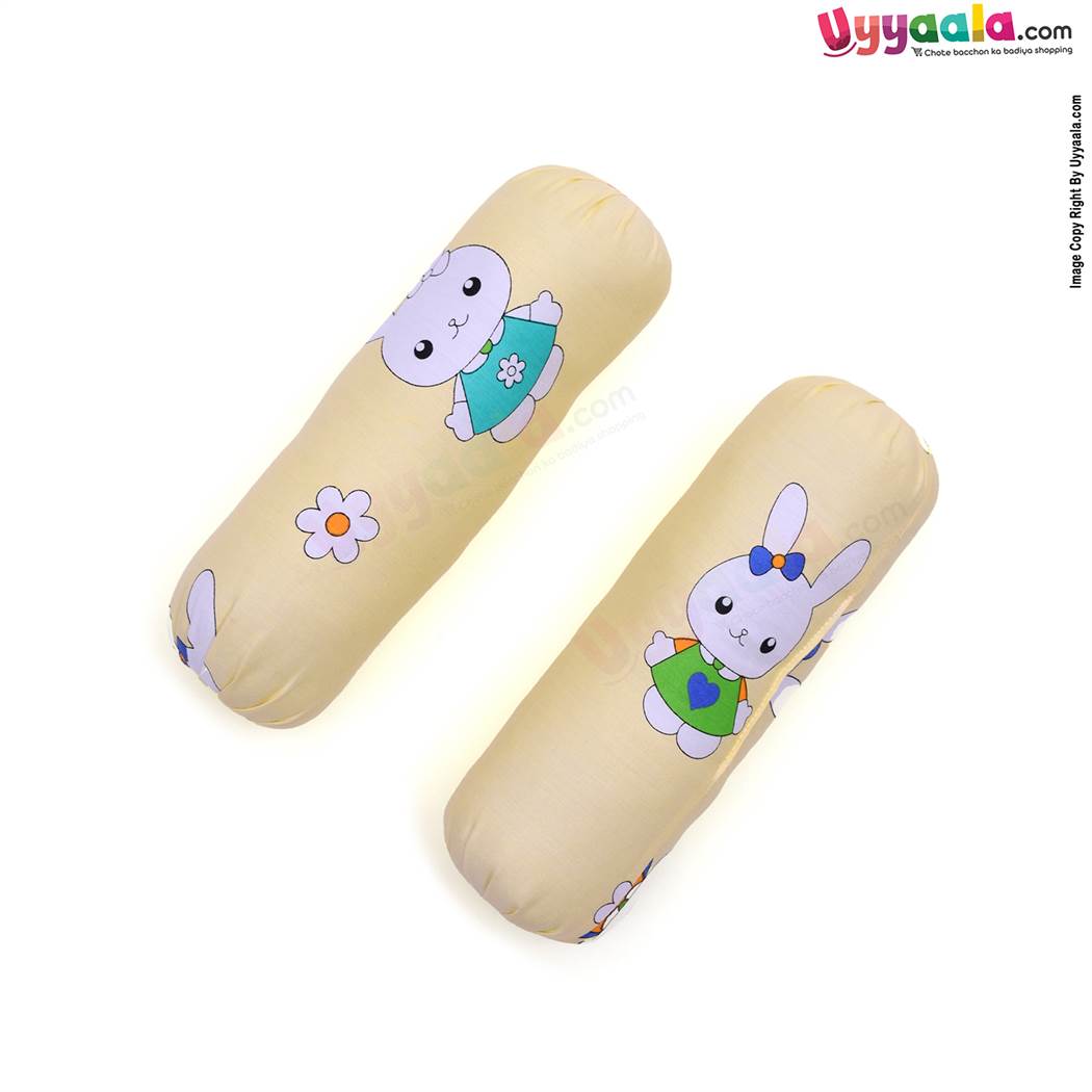 Baby Cotton Premium Bedding Set of 4 with Bolster and Pillow With Rabbit Print 0-12m, Yellow-uyyala-com.myshopify.com-Bedding-Happy Babies