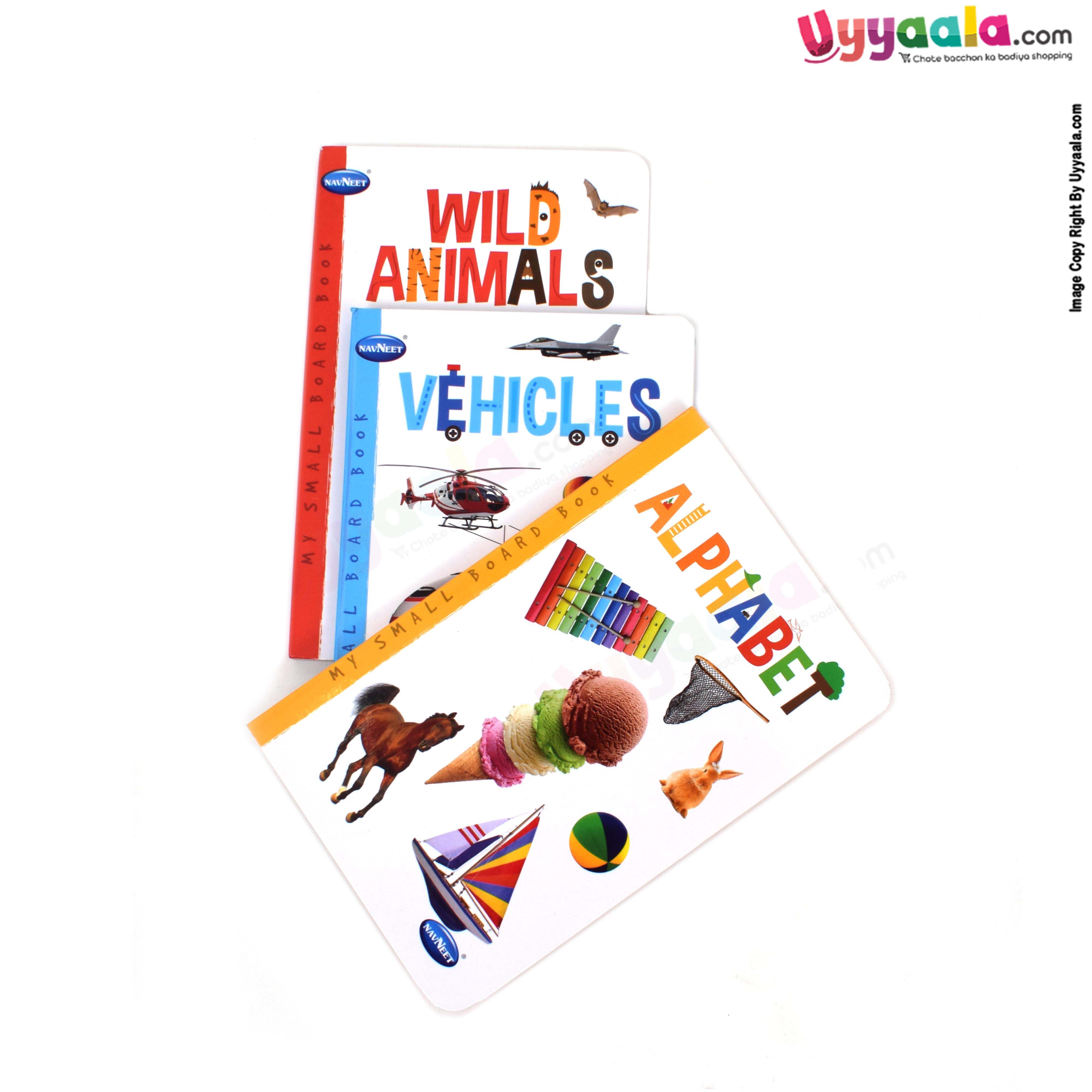 NAVNEET my small board book pack of 3 - vehicles, wild animals & alphabet