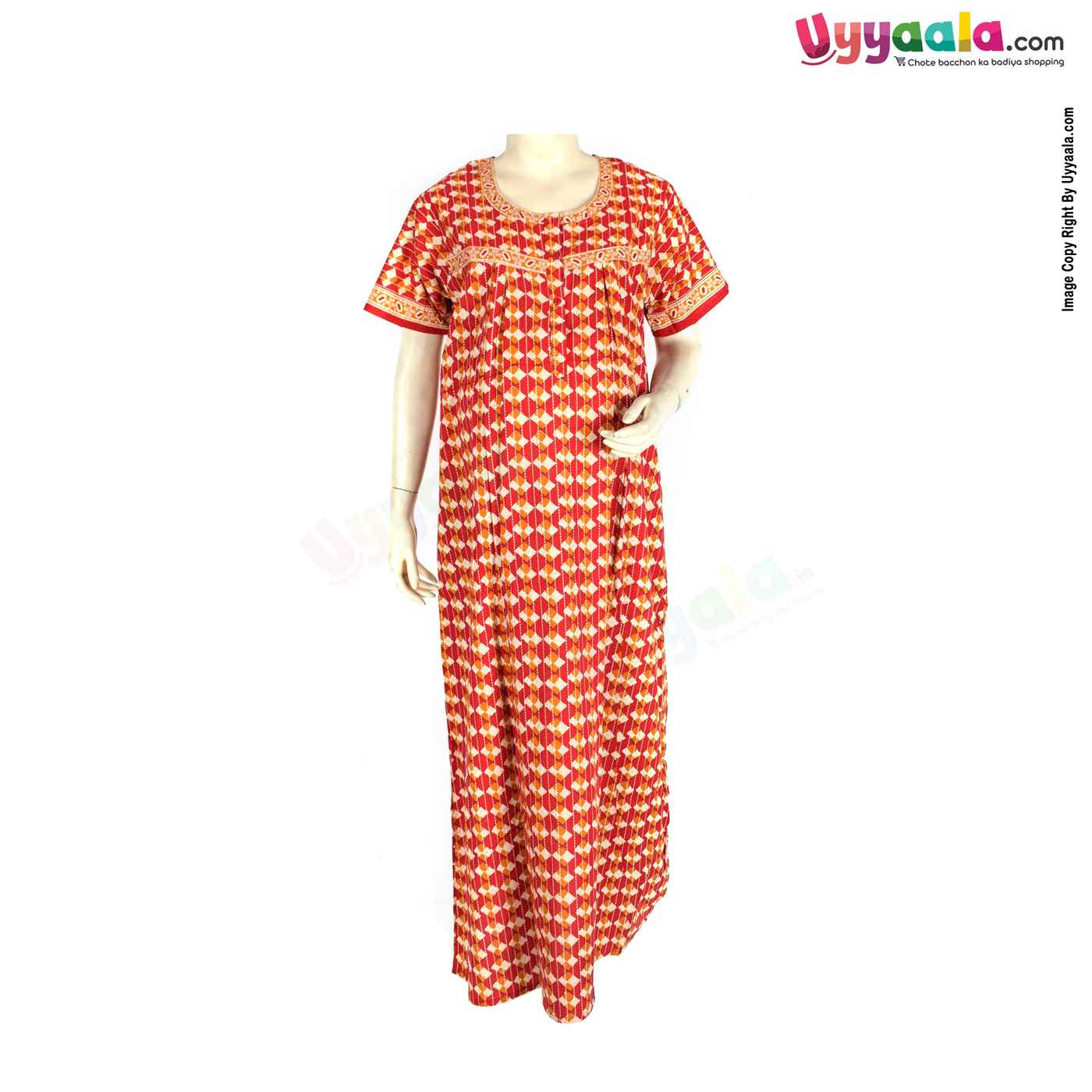 Feeding Nighty Pure Cotton (L) - Red, Yellow