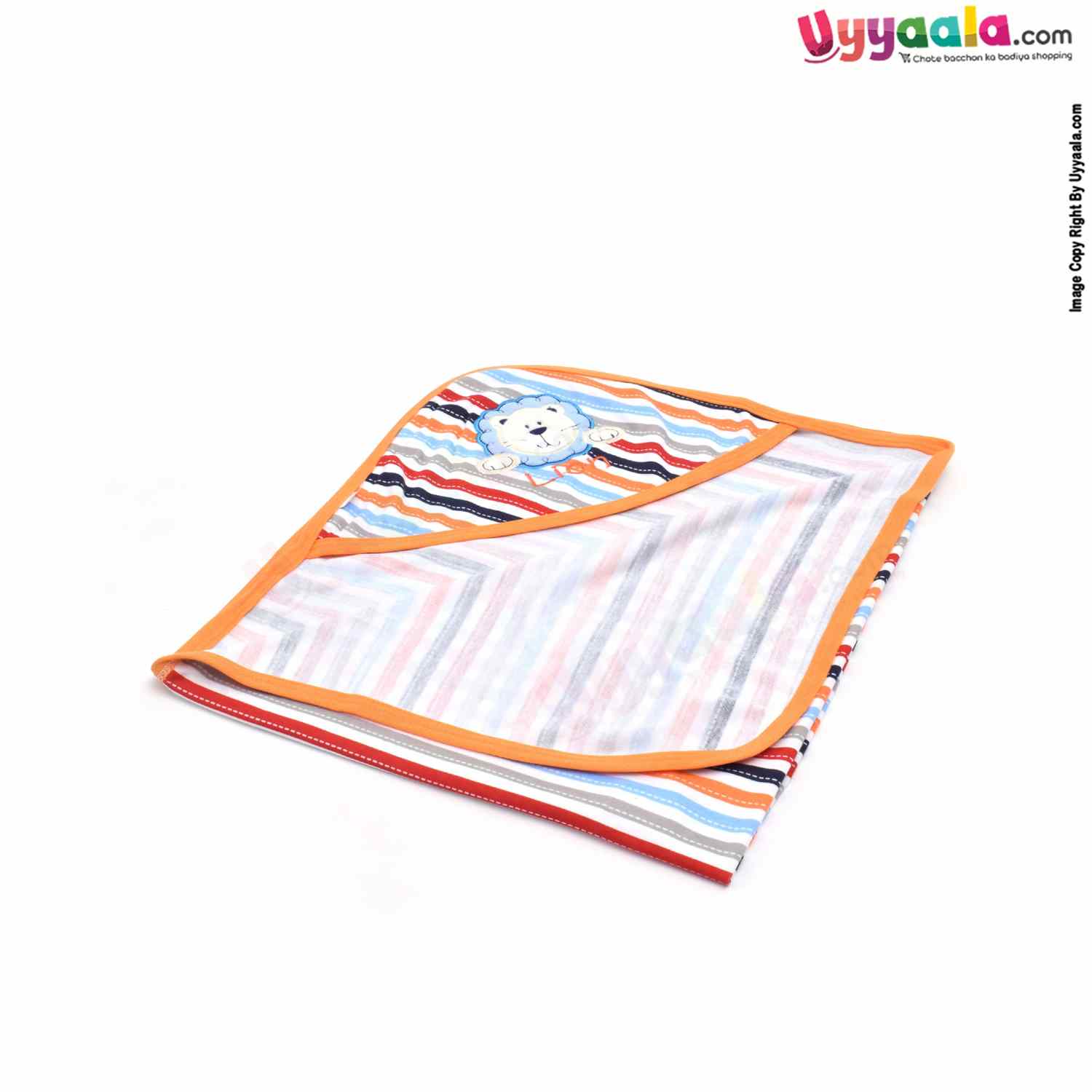 Cotton Hosiery Hooded Towel for Babies with Floral Print 1pc 0+m Age, Size (73*69Cm)- MultiColor