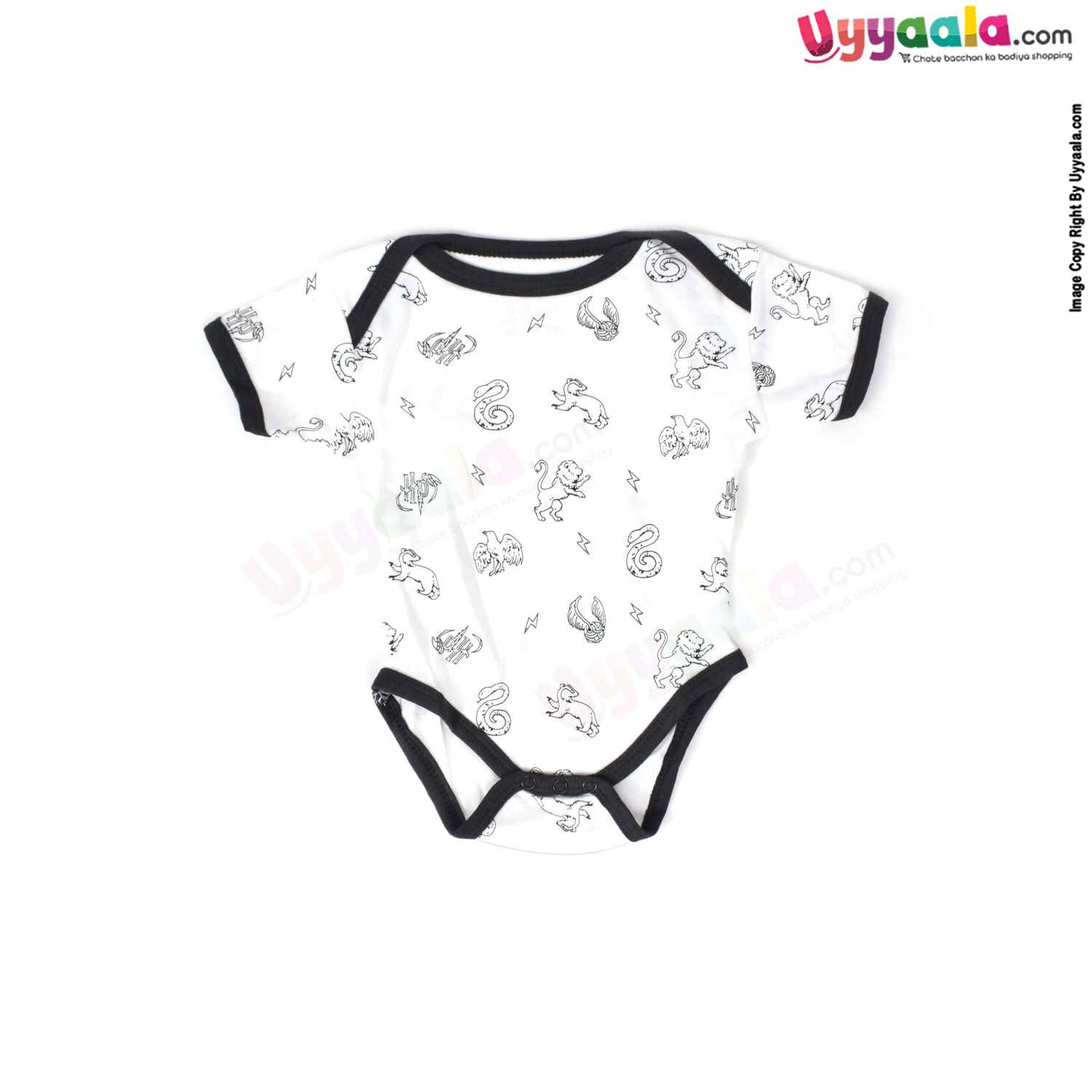 Precious One Short Sleeve Body Suit 100% Soft Hosiery Cotton - White with black borders Animals Print (6-9M)