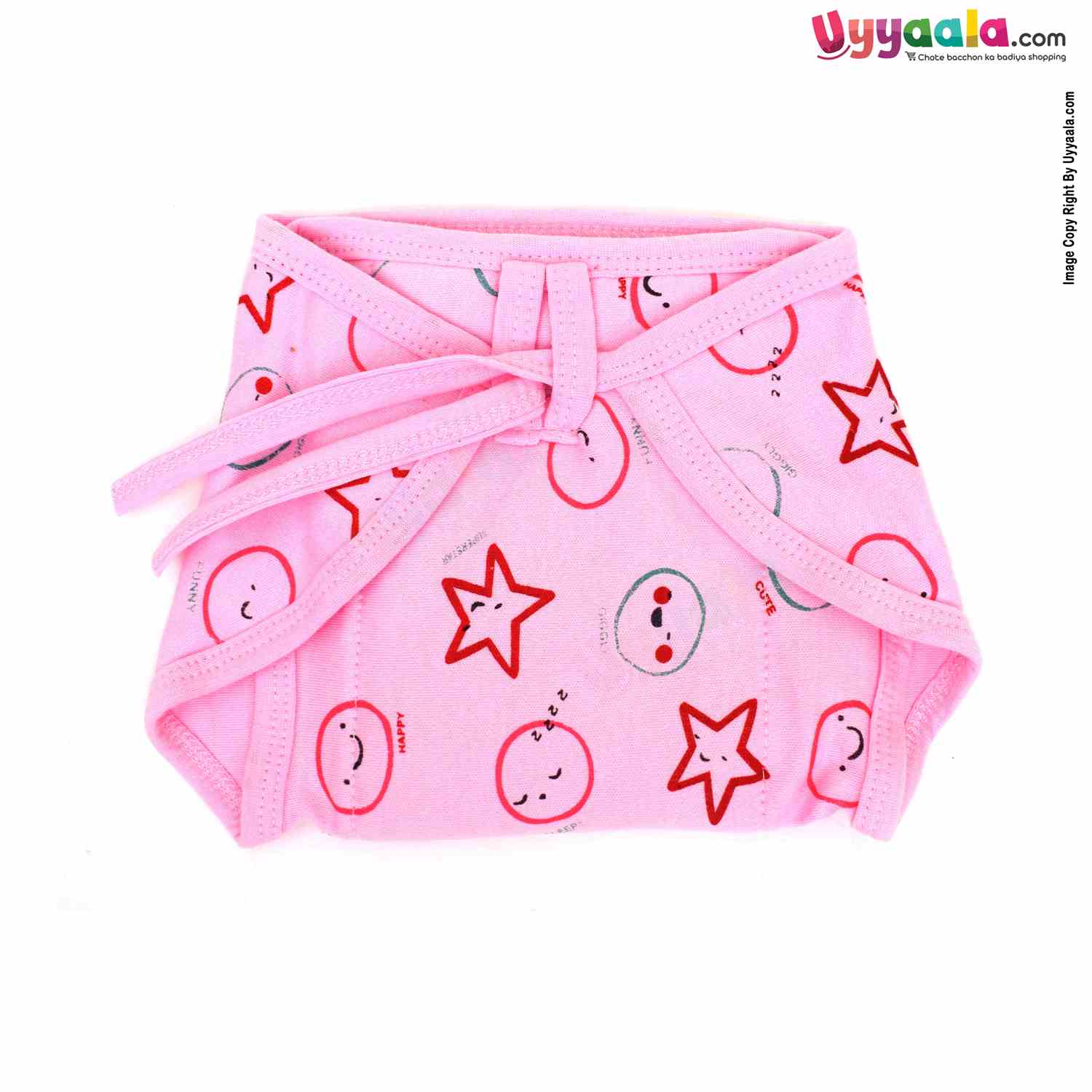 COZYCARE Washable Diapers Hosiery, Tying Model Emoji Print Pink, Yellow & Blue- 3P Set (S)