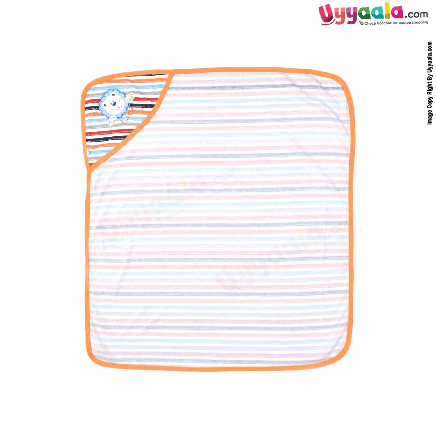 Cotton Hosiery Hooded Towel for Babies with Floral Print 1pc 0+m Age, Size (73*69Cm)- MultiColor