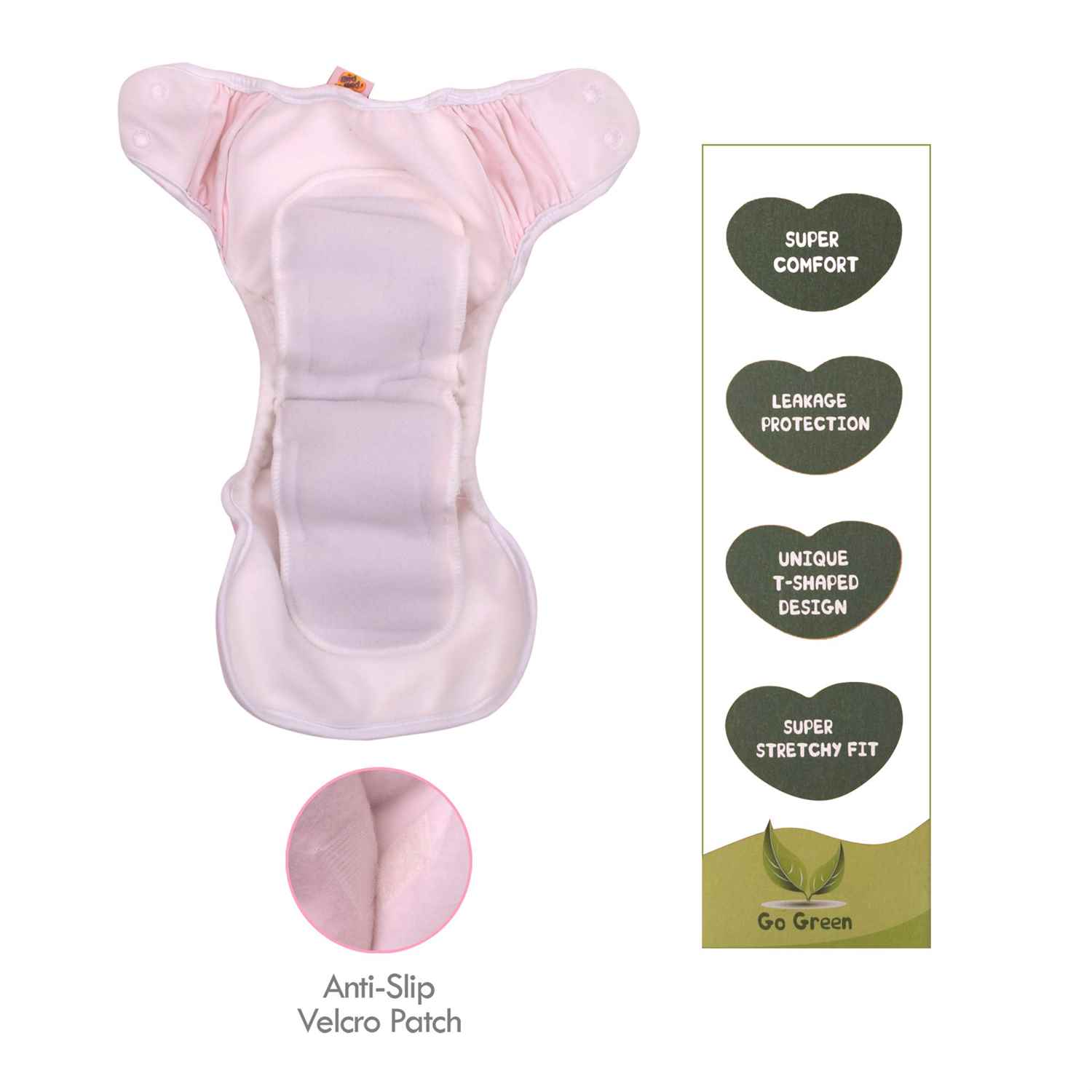 Paw Paw Washable Baby Diaper for reuse with Pad, Size XL (for 10-14kg Baby) - Pink
