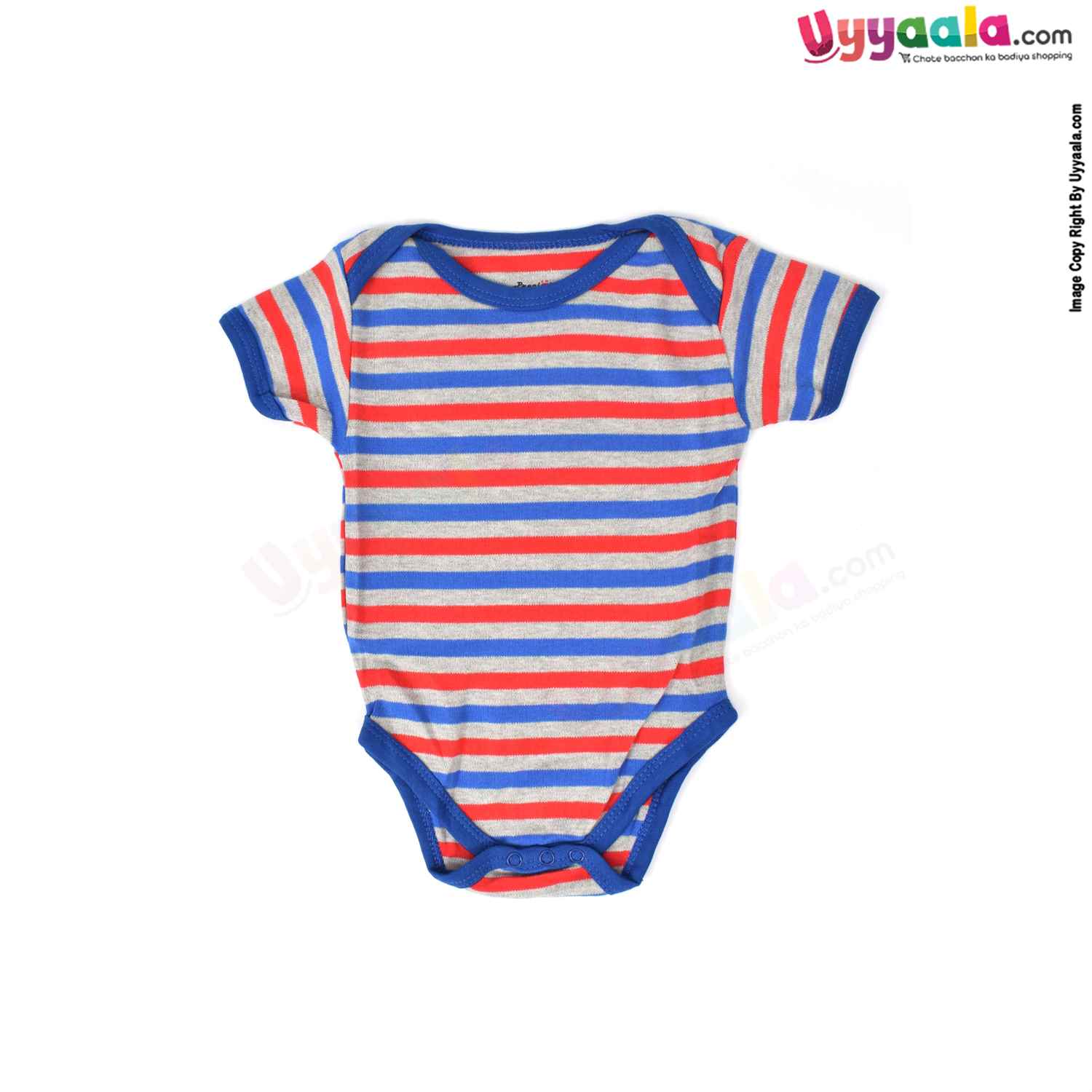 Precious One Short Sleeve Body Suit 100% Soft Hosiery Cotton - Navy Blue & Multicolor Stripes (6-9M)