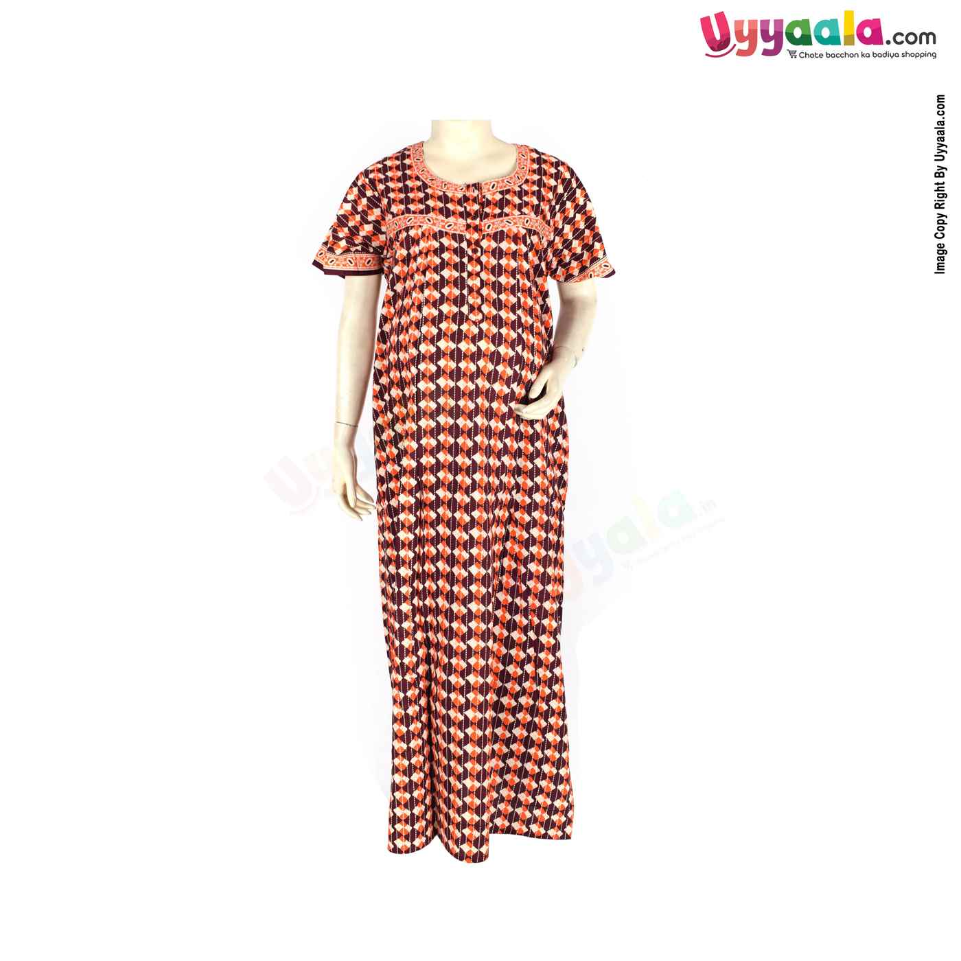 Feeding Nighty Pure Cotton (L) - Brown, Orange