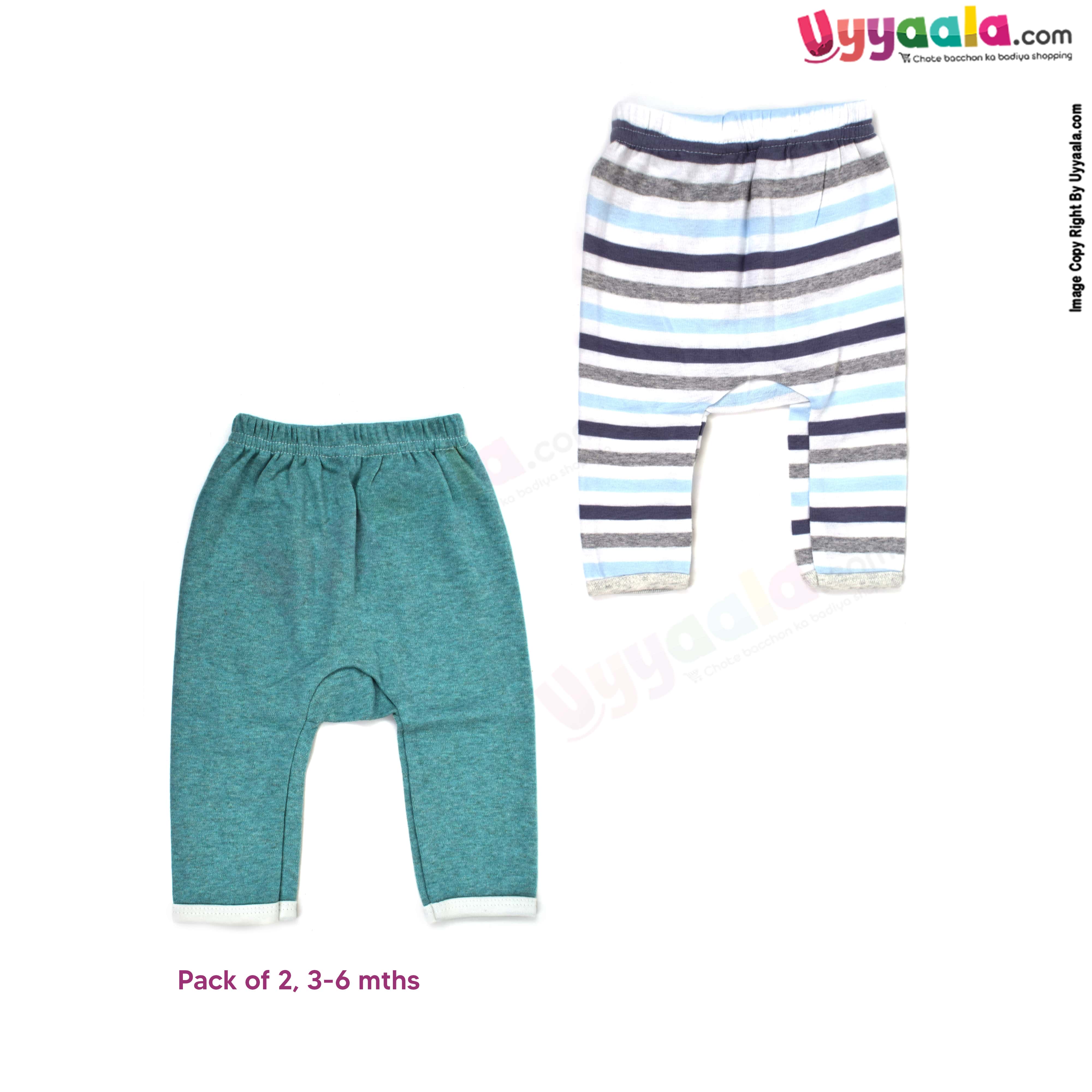 PRECIOUS ONE diaper pants 100% soft hosiery cotton pack of 2 - green & multicolored stripes print (3-6m)