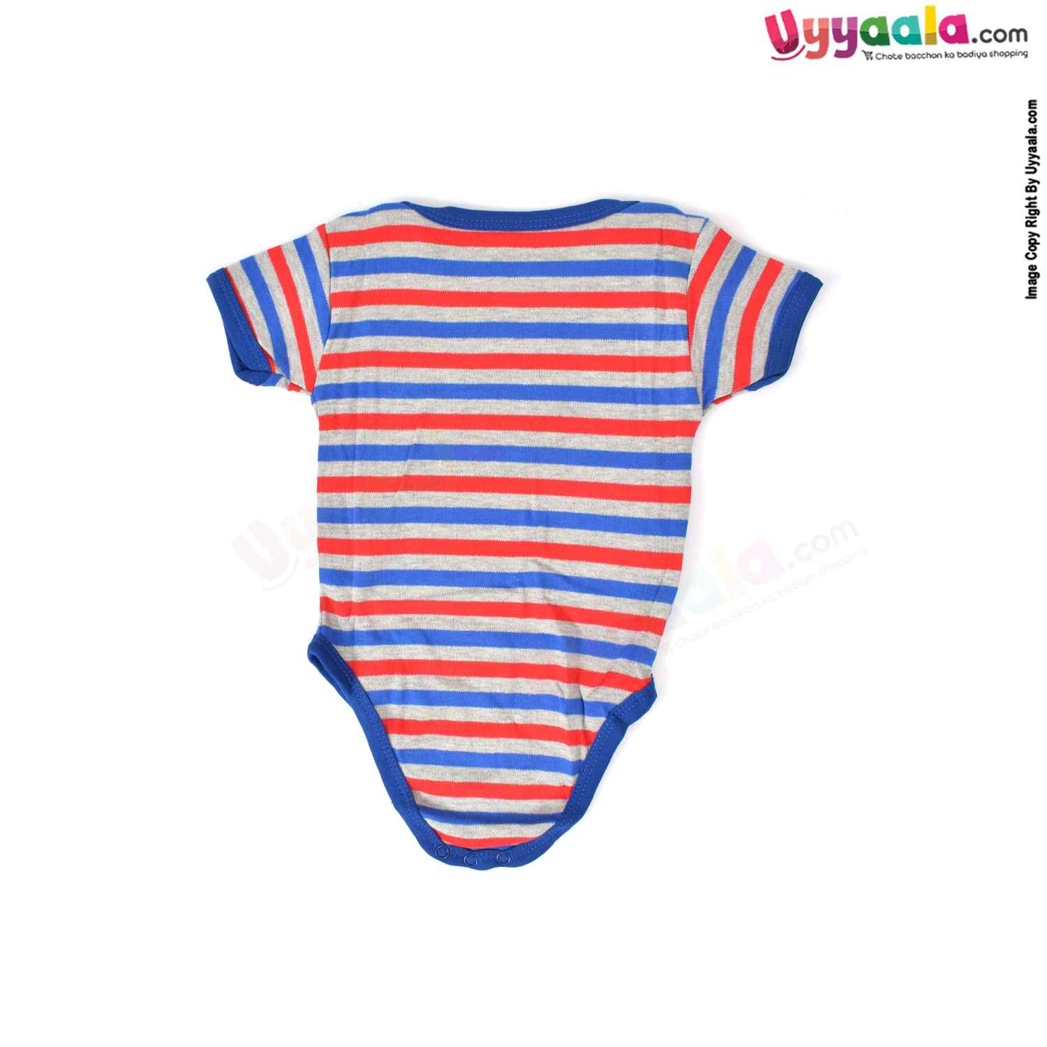 Precious One Short Sleeve Body Suit 100% Soft Hosiery Cotton - Navy Blue & Multicolor Stripes (6-9M)