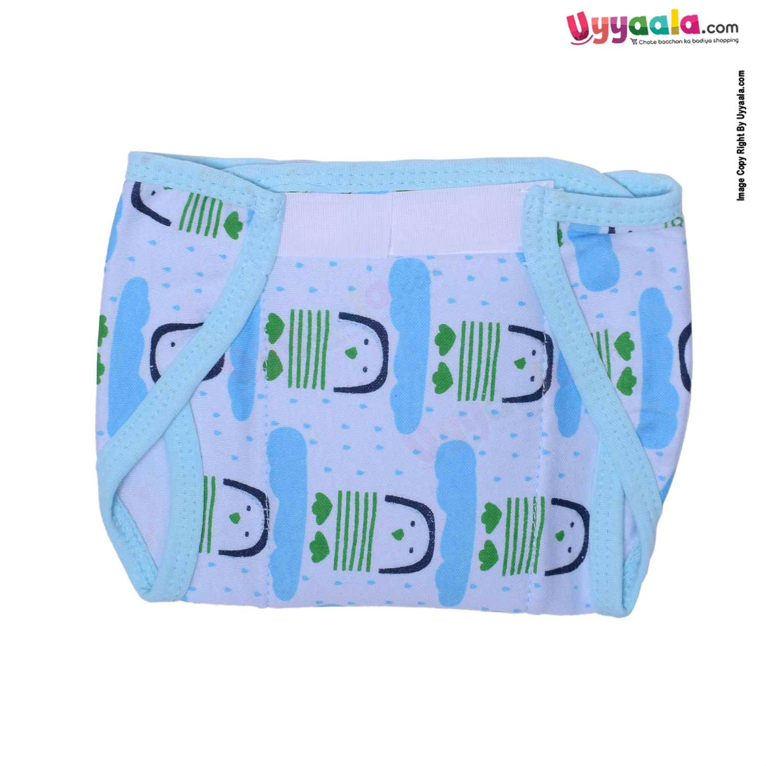 COZYCARE Washable Diapers Hosiery Velcro Penguin Print Blue, Pink & Animal Print Green 3P Set (SS)
