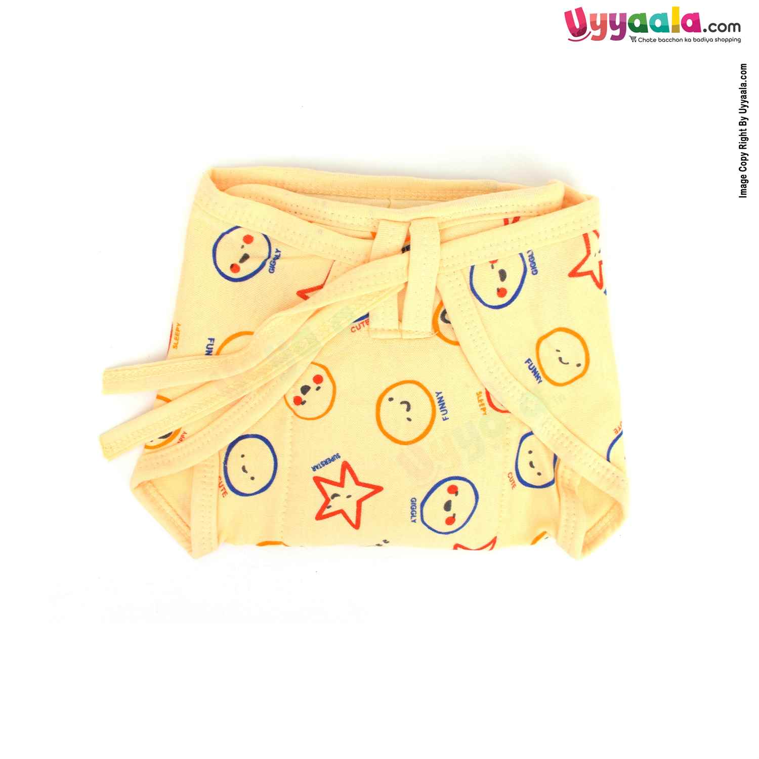 COZYCARE Washable Diapers Hosiery Tying Mode Emoji Print Pink, Yellow & Orange 3P Set (M)
