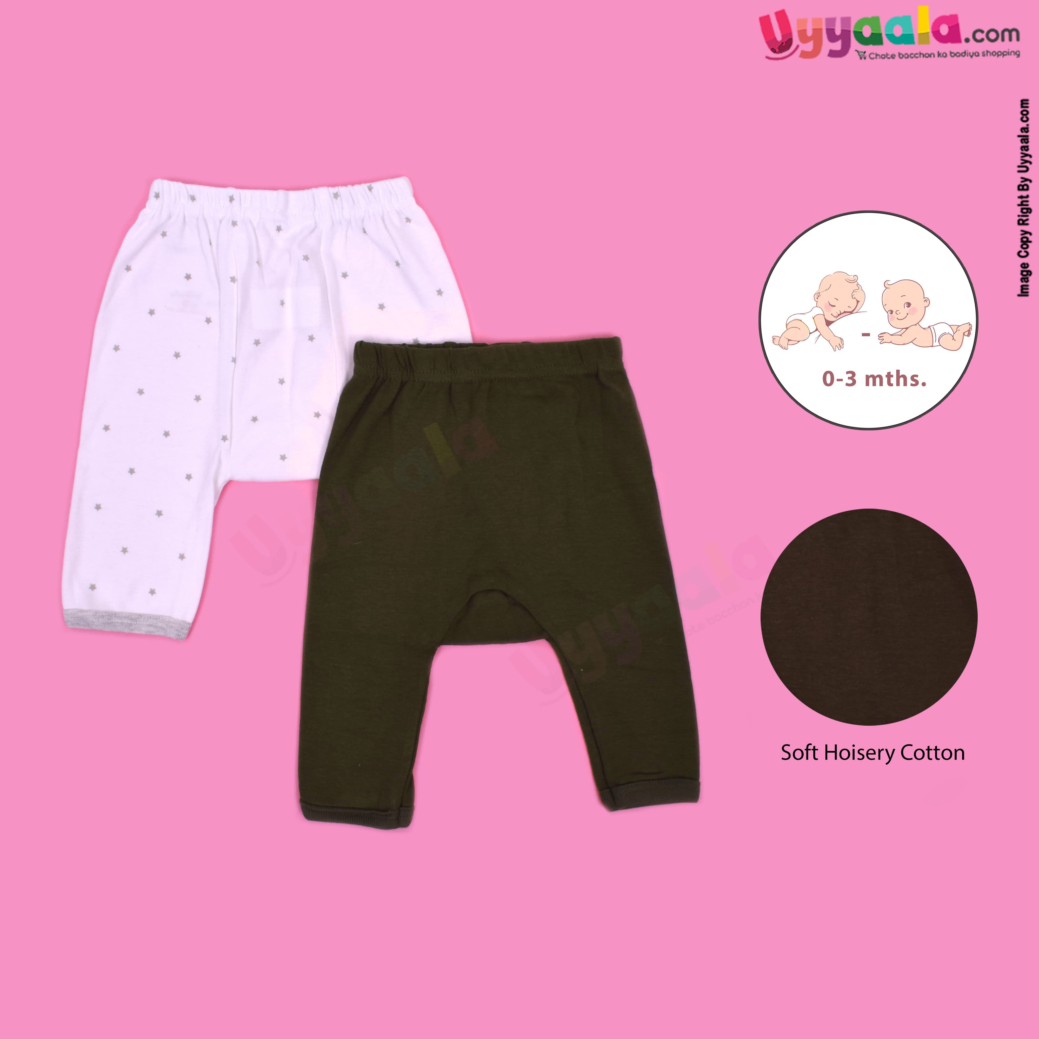 PRECIOUS ONE diaper pants 100% soft hosiery cotton pack of 2 - white with stars print & green (0-3m)