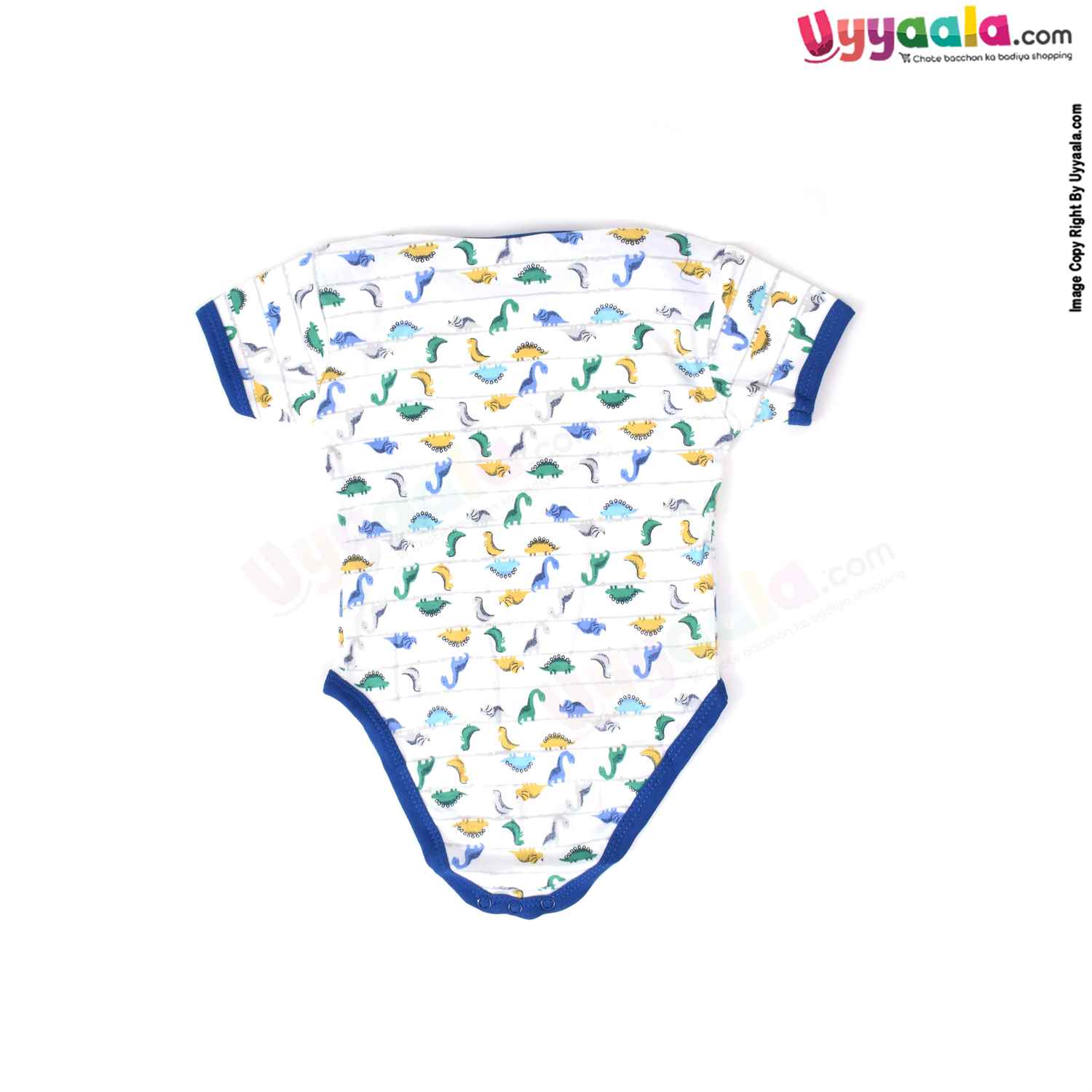 Precious One Short Sleeve Body Suit 100% Soft Hosiery Cotton - Navy Blue & White with Dinosaurs Print (6-9M)