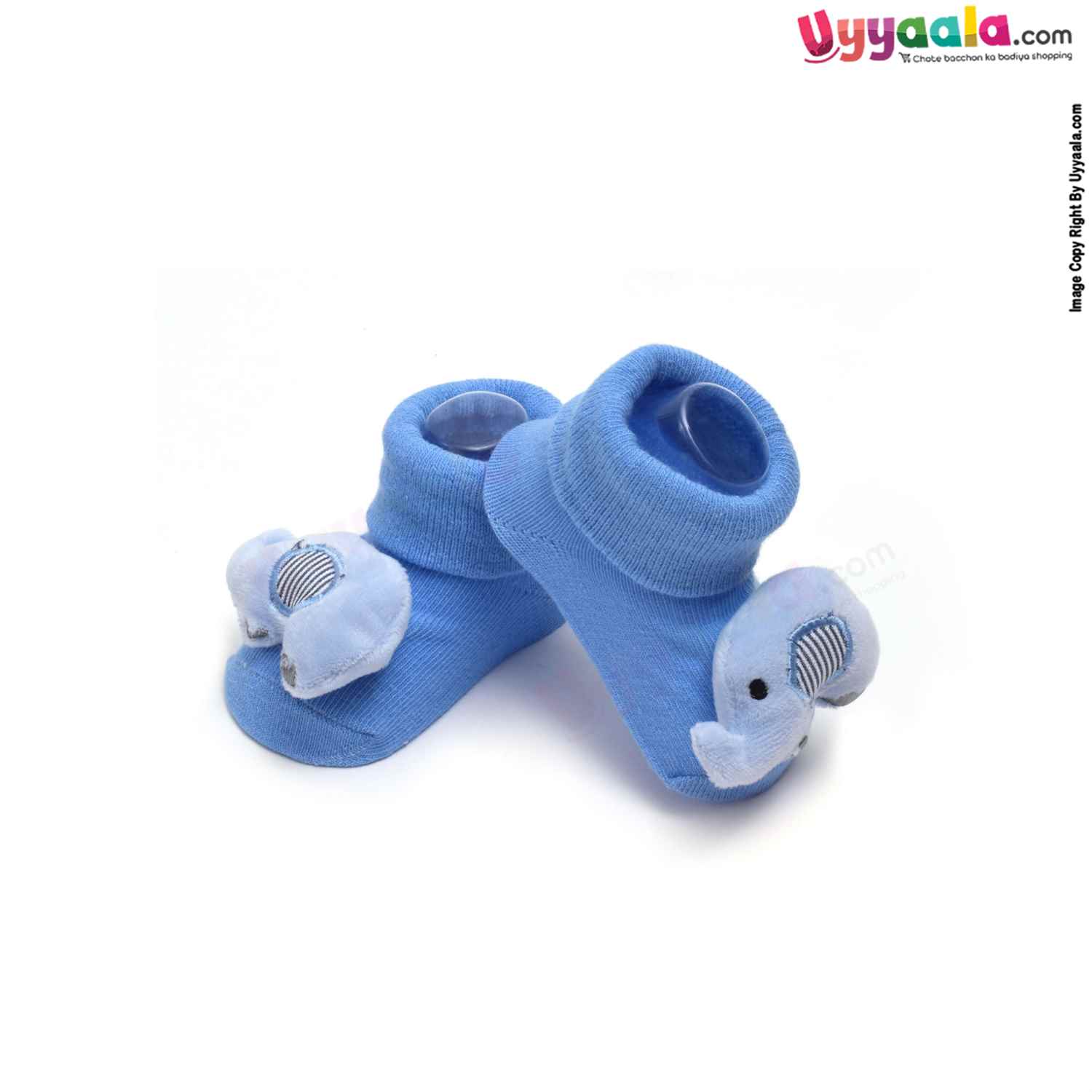 Hosiery Cotton Baby Socks with Elephant Character ,0 to 12m Age- Blue