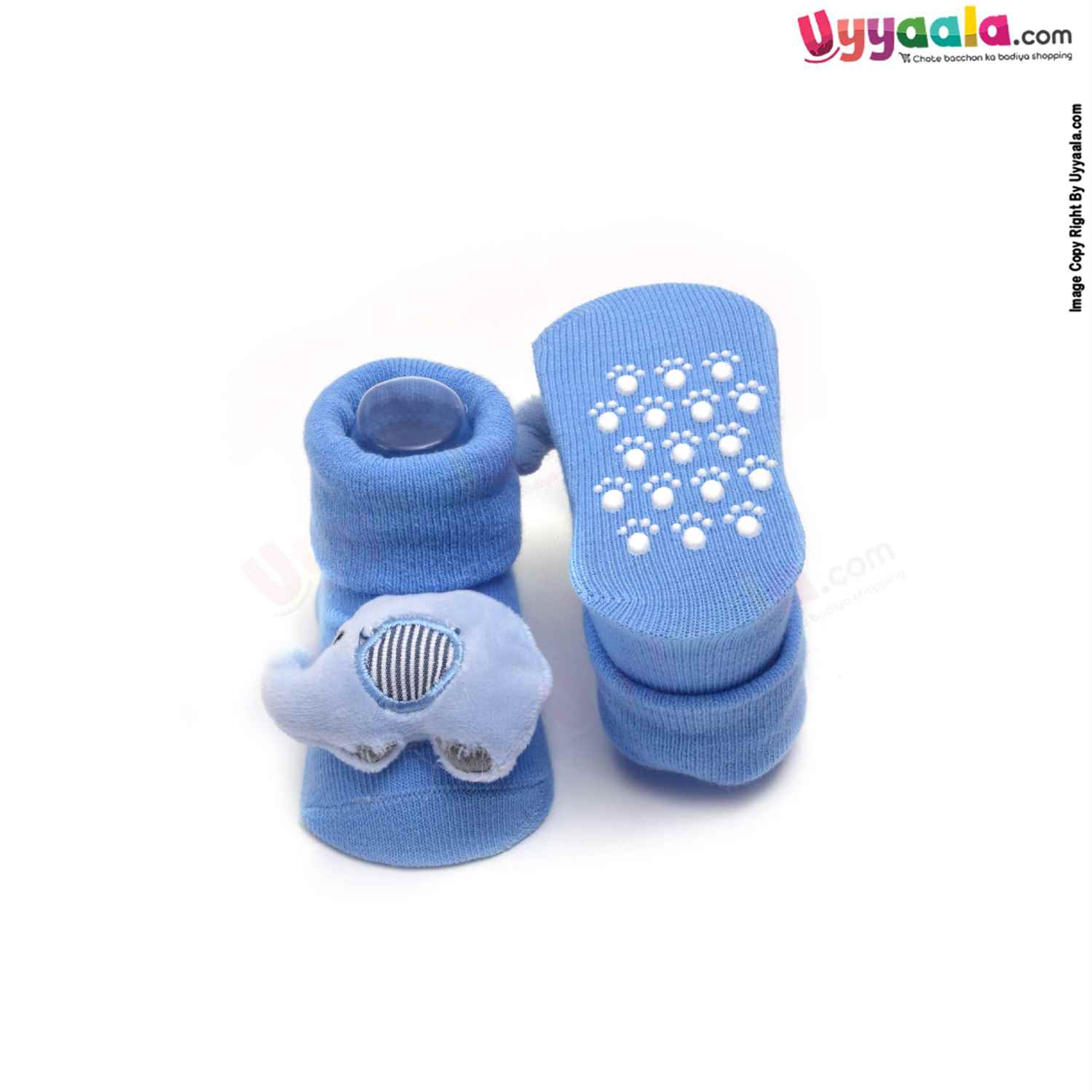 Hosiery Cotton Baby Socks with Elephant Character ,0 to 12m Age- Blue