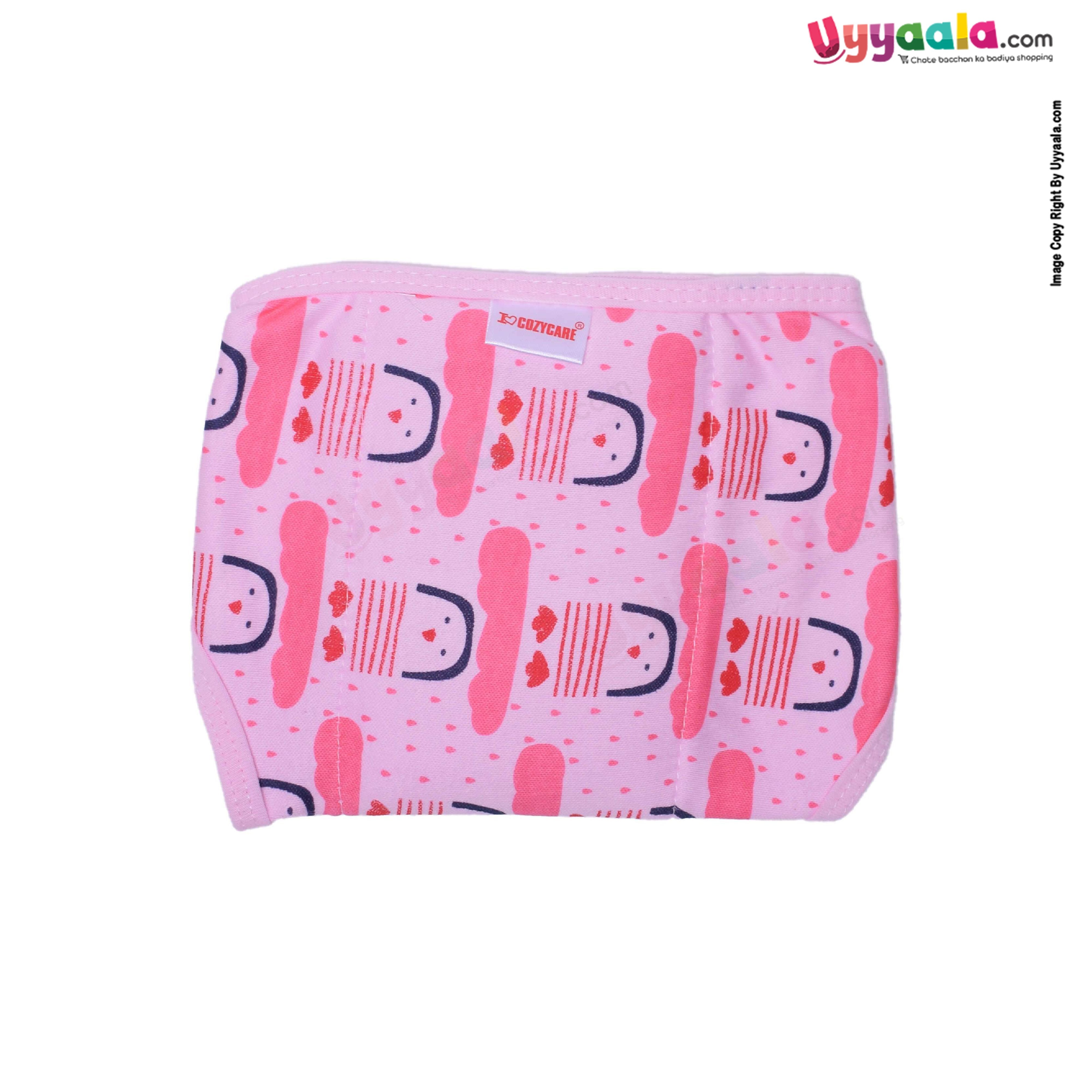 COZYCARE Washable Diapers Hosiery Velcro Penguin Print (Pink, Green) & Apple Print (Blue) 3Pcs Set (SS)