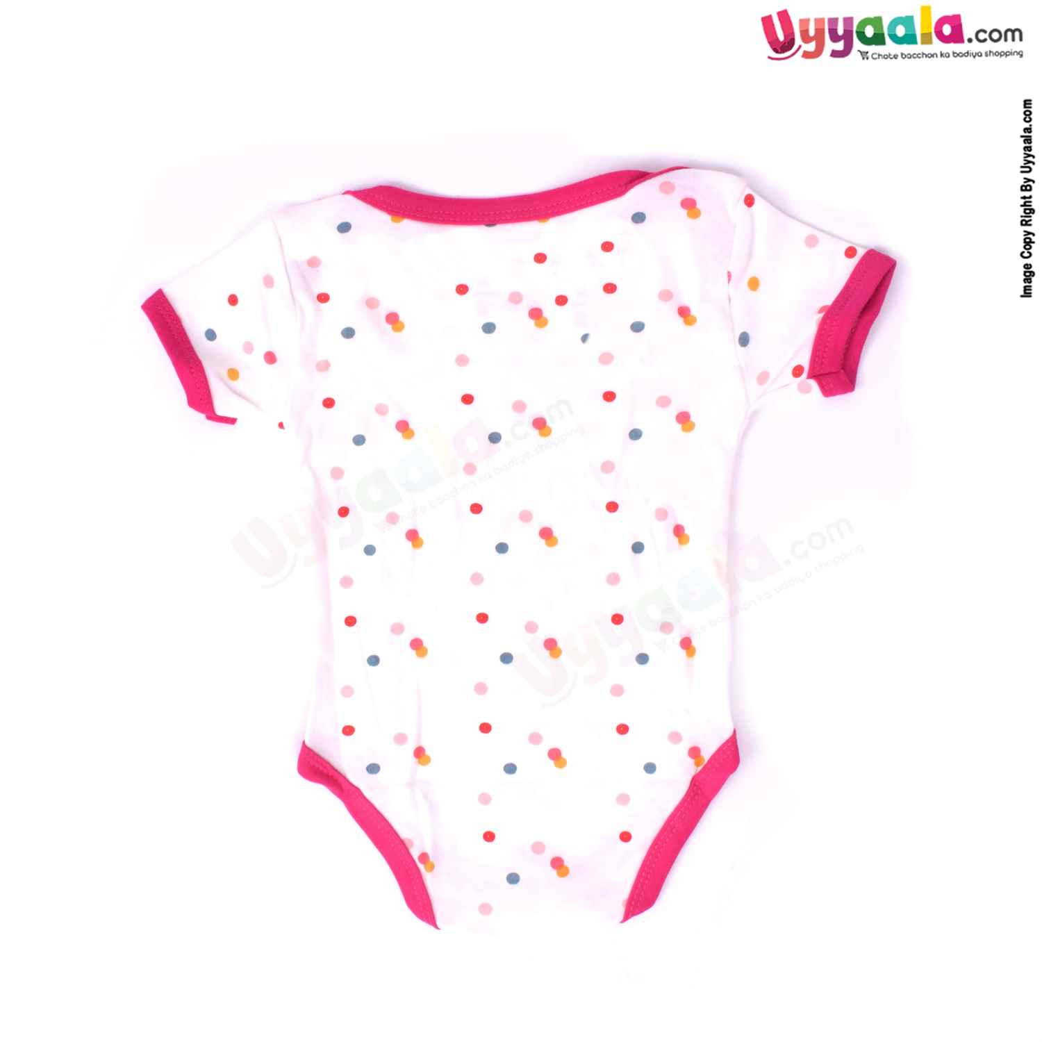 Precious One Short Sleeve Body Suit 100% Soft Hosiery Cotton - White with Dotted Print (6-9M)