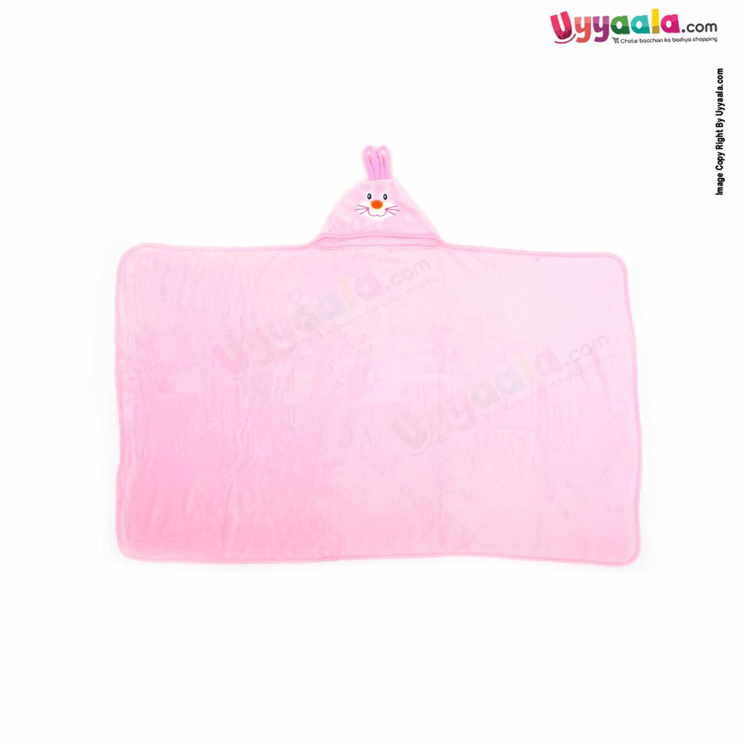 Hooded Coral Fur Blanket with Rabbit Character, 0-24m - Pink