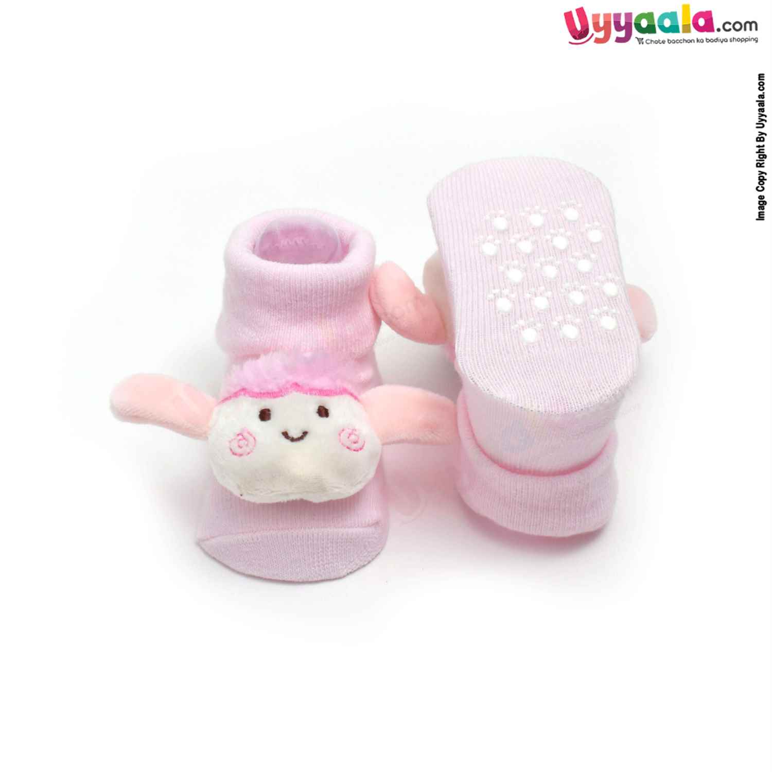Hosiery Cotton Baby Socks with Cartoon Character ,0 to 12m Age- Pink