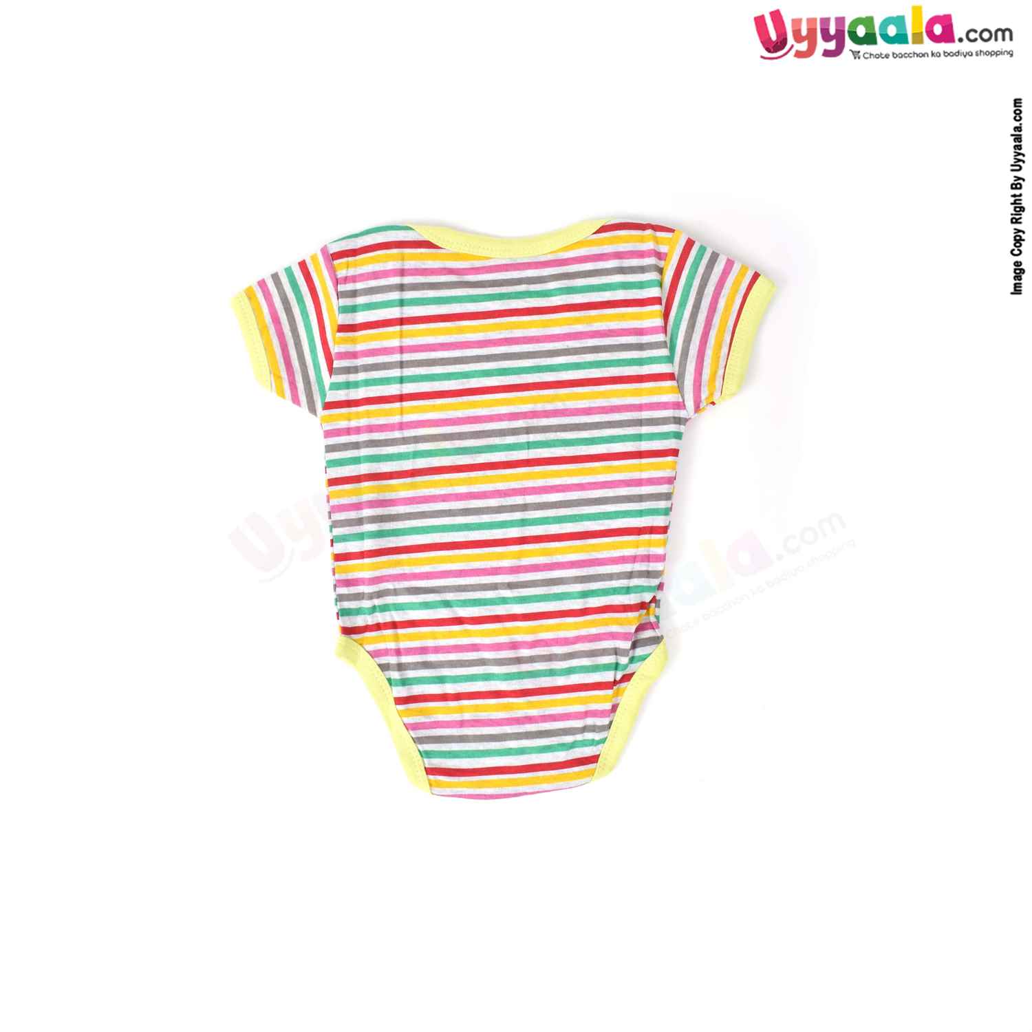 Precious One Short Sleeve Body Suit 100% Soft Hosiery Cotton - Green & Multicolour Stripes (6-9M)