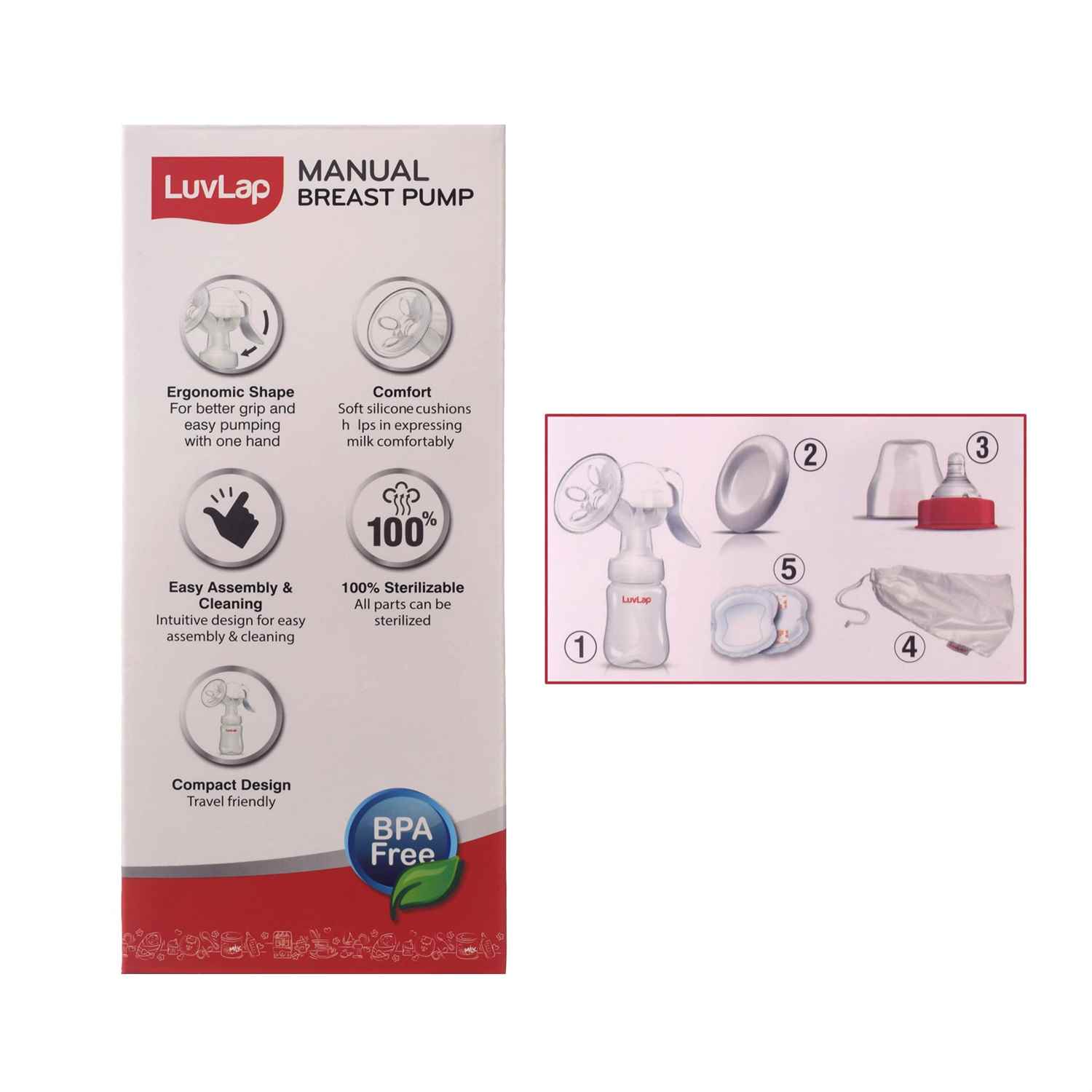 LUVLAP Manual Breast Pump with 2 Breast Pads Free