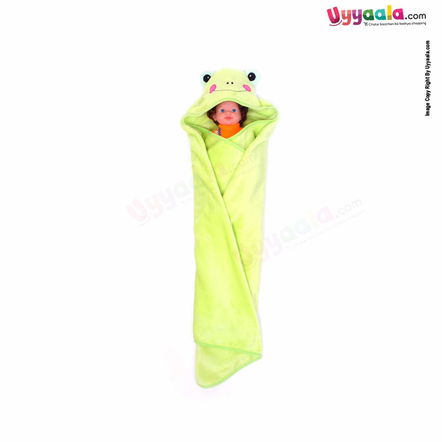 Hooded Coral Fur Blanket with Frog Character, 0-24m - Light Green