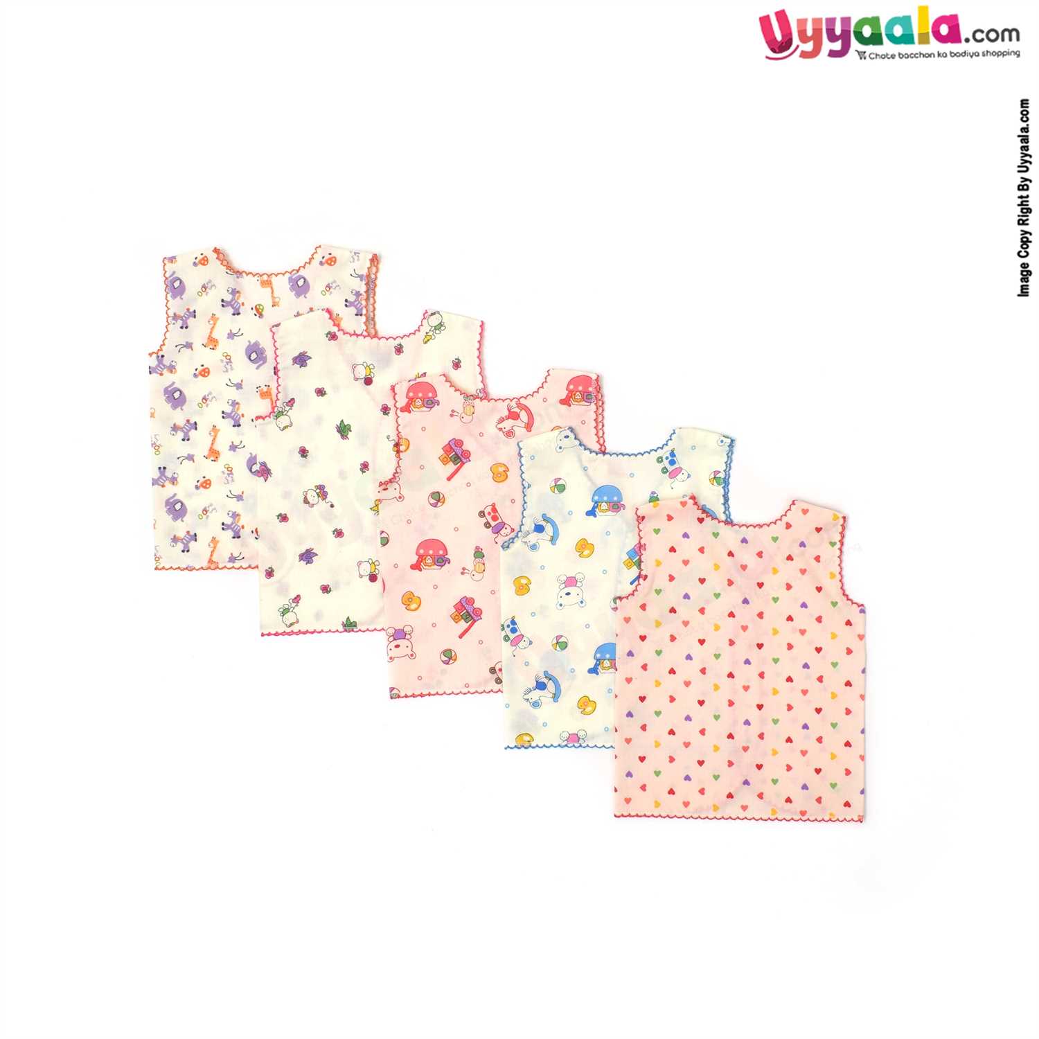 SNUG UP Sleeveless Baby Jabla Set, Front Opening Button Model, Premium Quality Cotton Baby Wear, Assorted Prints, (0-30 Days), 5 Pack - Multi color