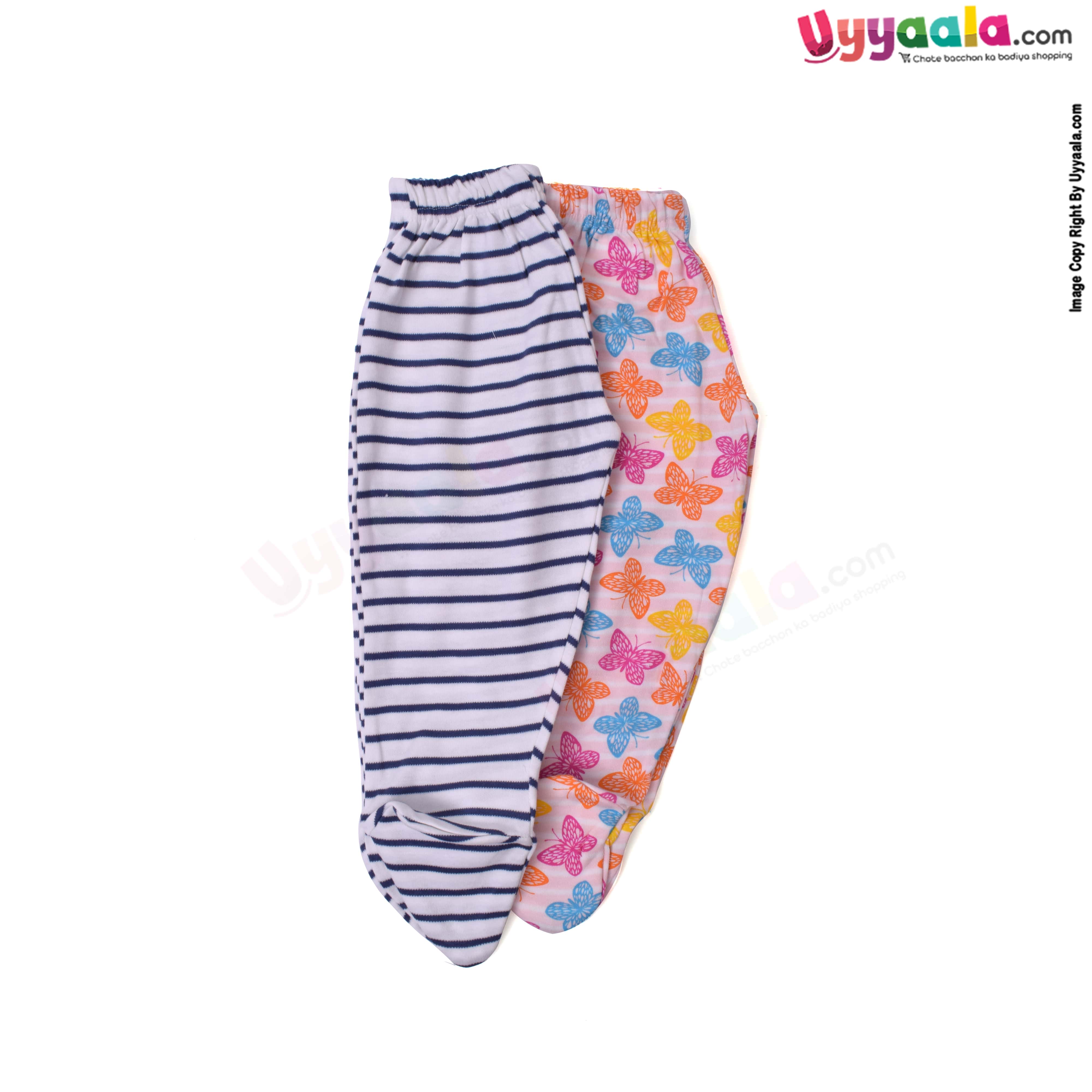 PRECIOUS ONE Newborn Booty Legging,100% Soft Hosiery Cotton Butterfly and Stripes print Pack of 2 - Multi color