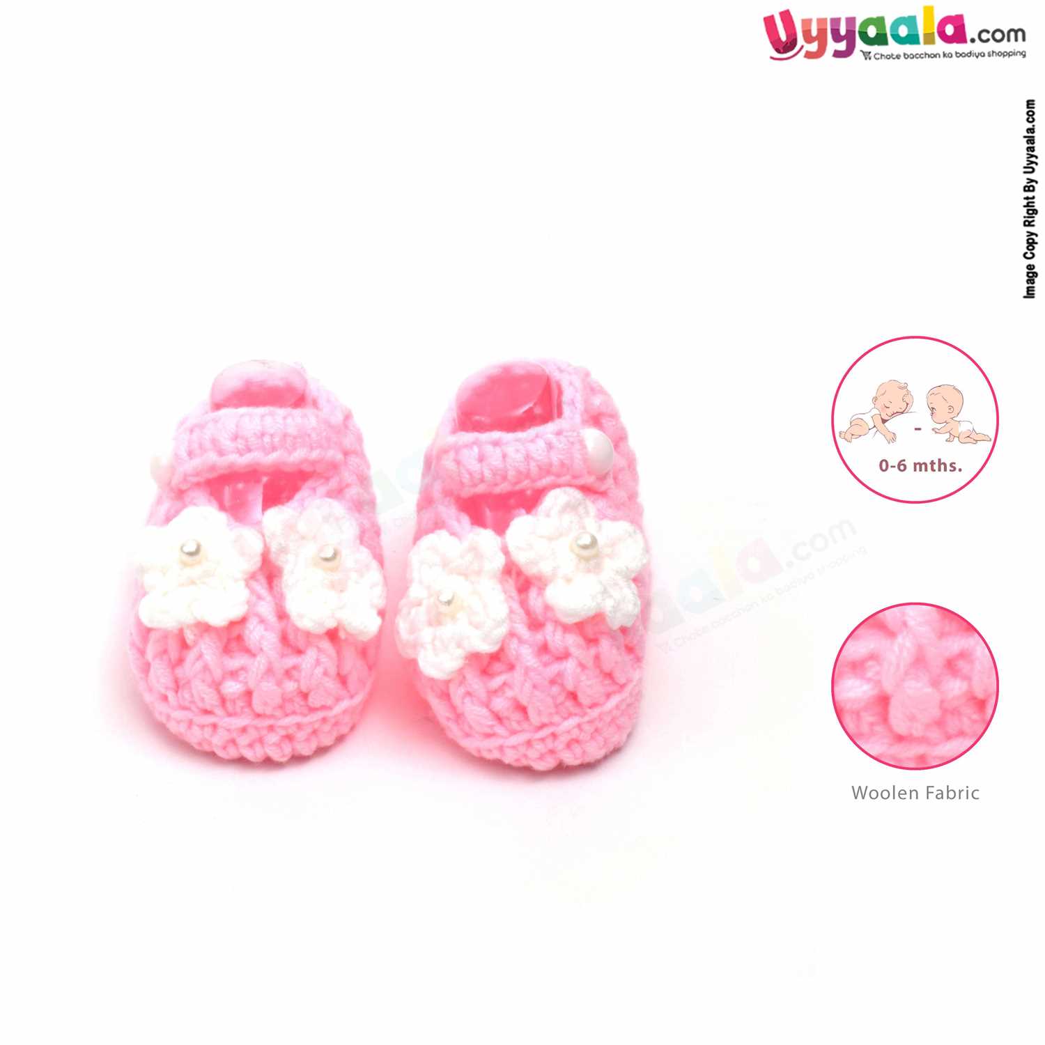 Woolen Hand Knitted Socks for New Born 0-6m Age - Pink