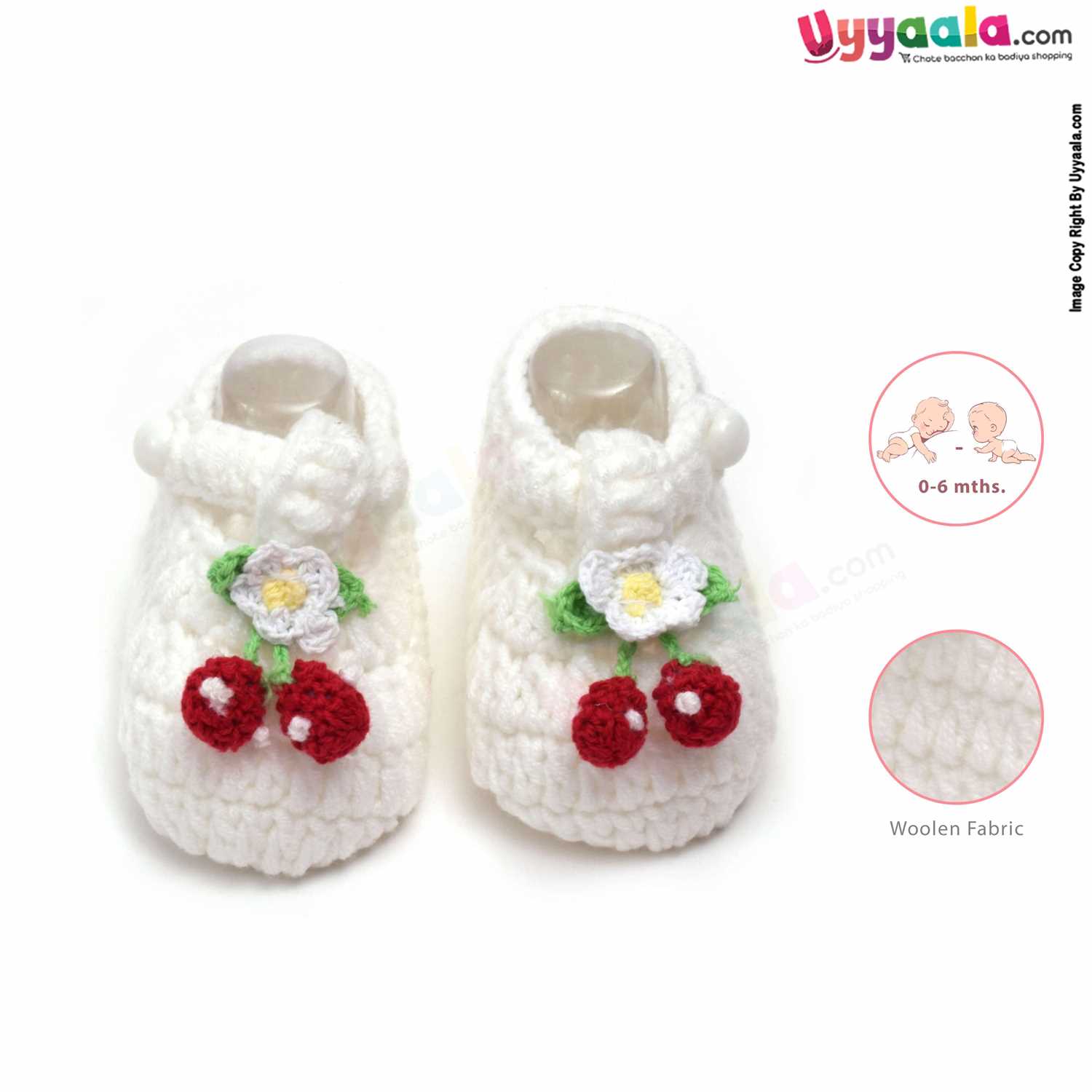 Woolen Hand Knitted Socks for New Born 0-6m Age - White