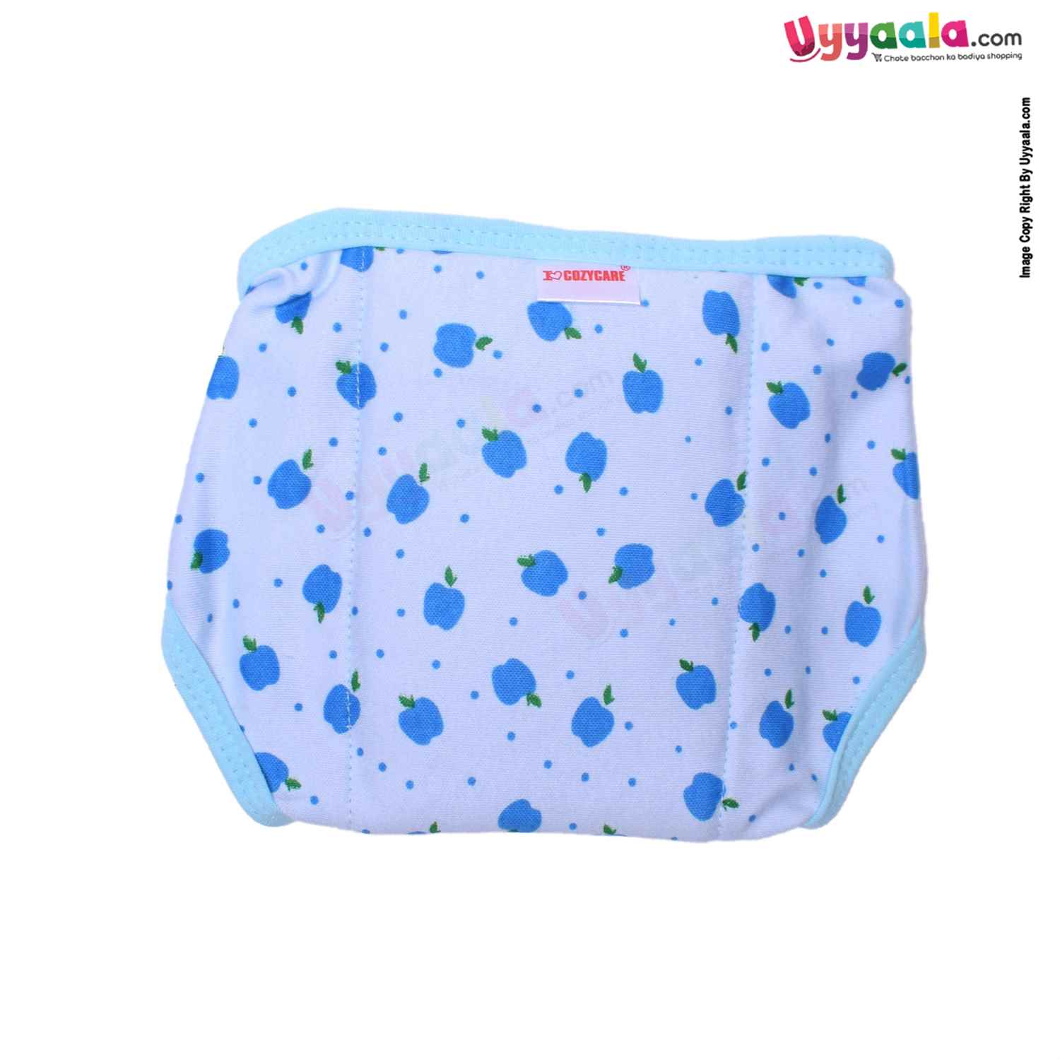 COZYCARE Washable Diapers Hosiery, Velcro Apple Print Blue(2) & Animal Print Green(1) -3P Set (SS)