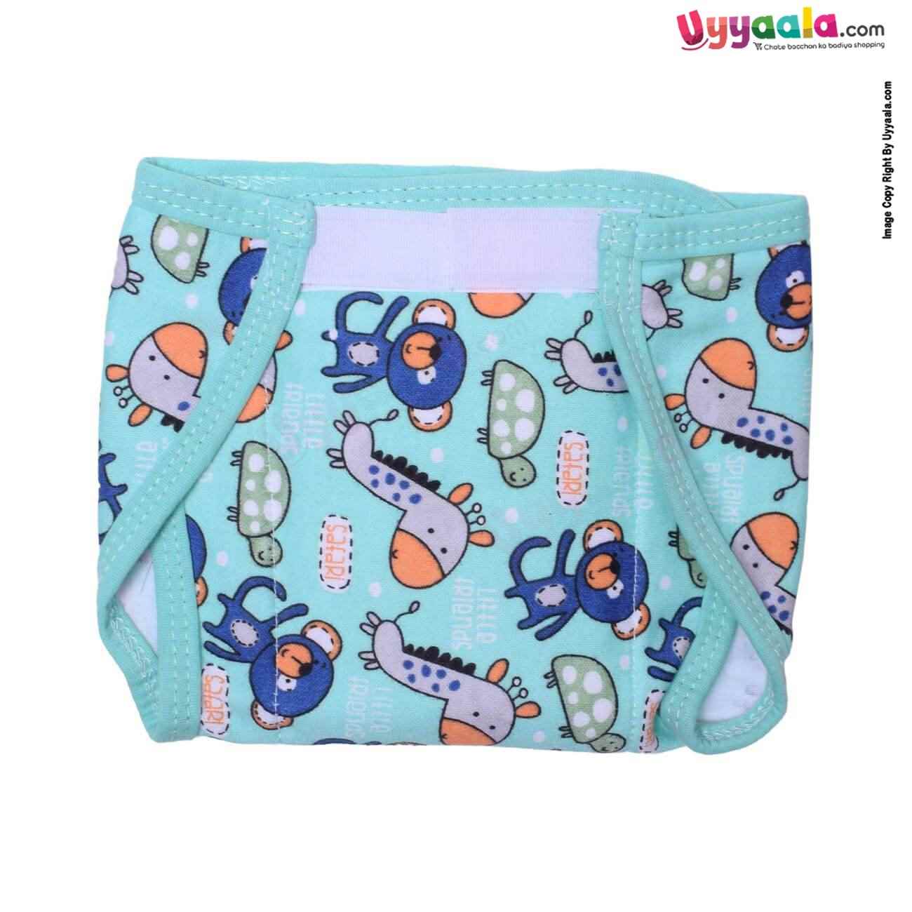 COZYCARE Washable Diapers Hosiery Velcro Penguin Print Blue, Pink & Animal Print Green 3P Set (SS)