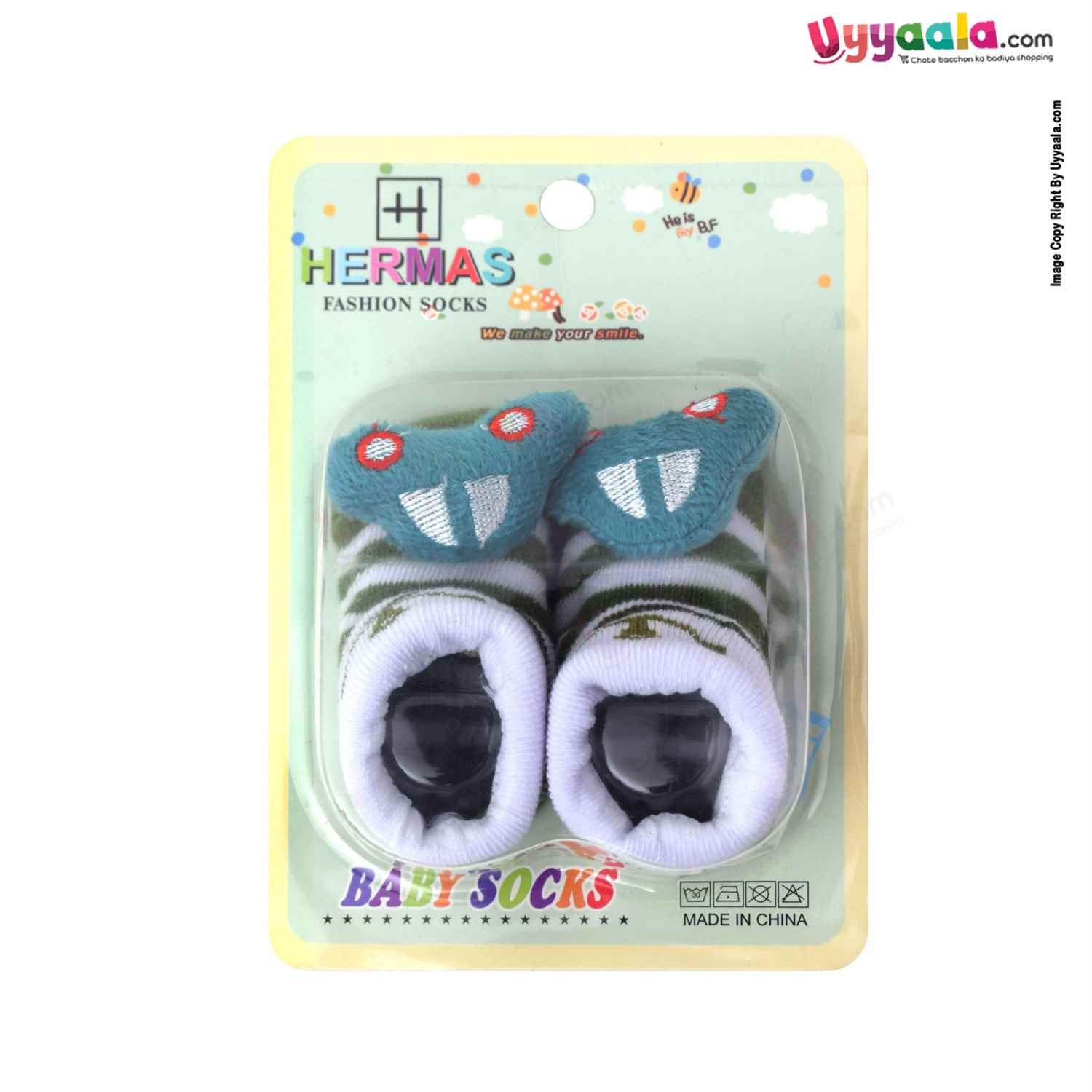 HERMAS Fashion Socks Car Character for Babies 0-12m Age - Green