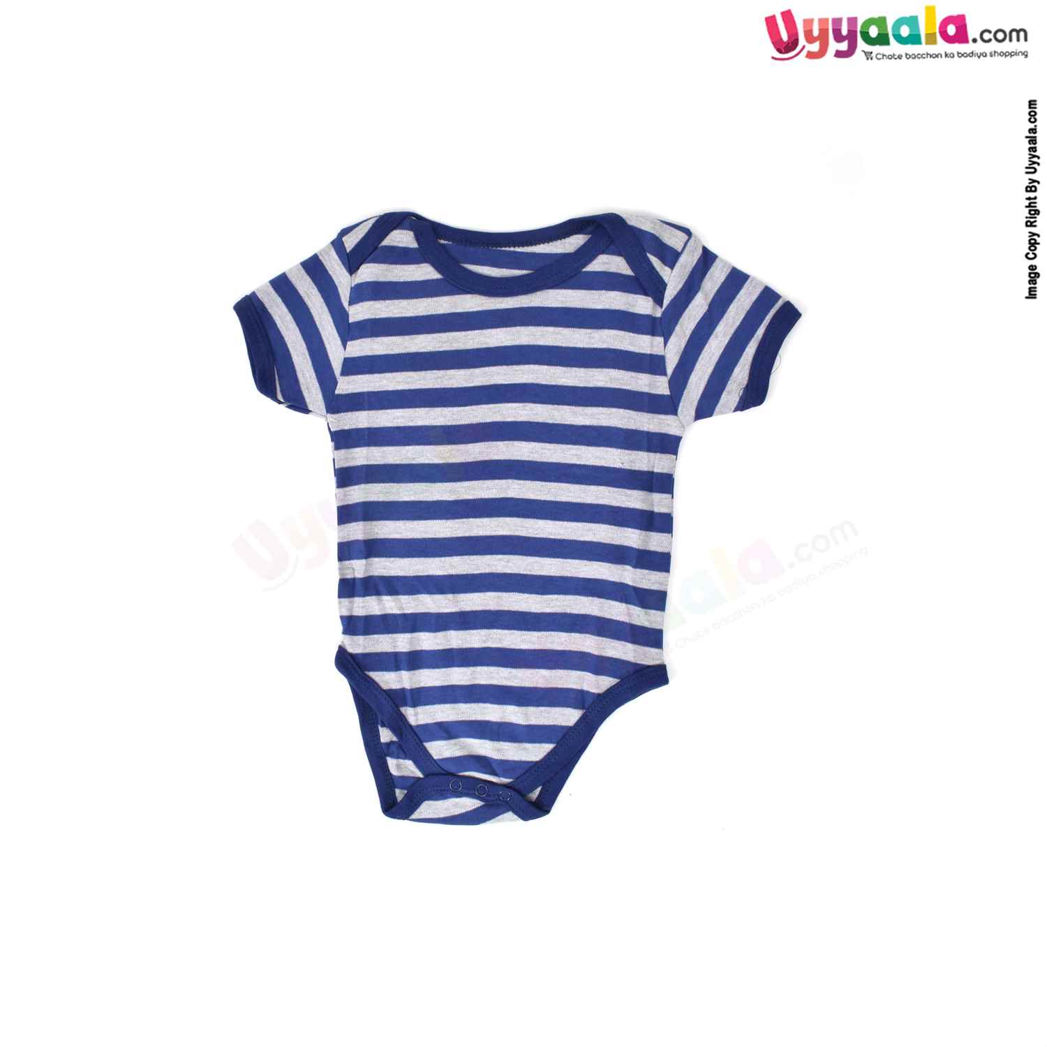 Precious One Short Sleeve Body Suit 100% Soft Hosiery Cotton - Navy Blue & Grey Stripes (9-12M)