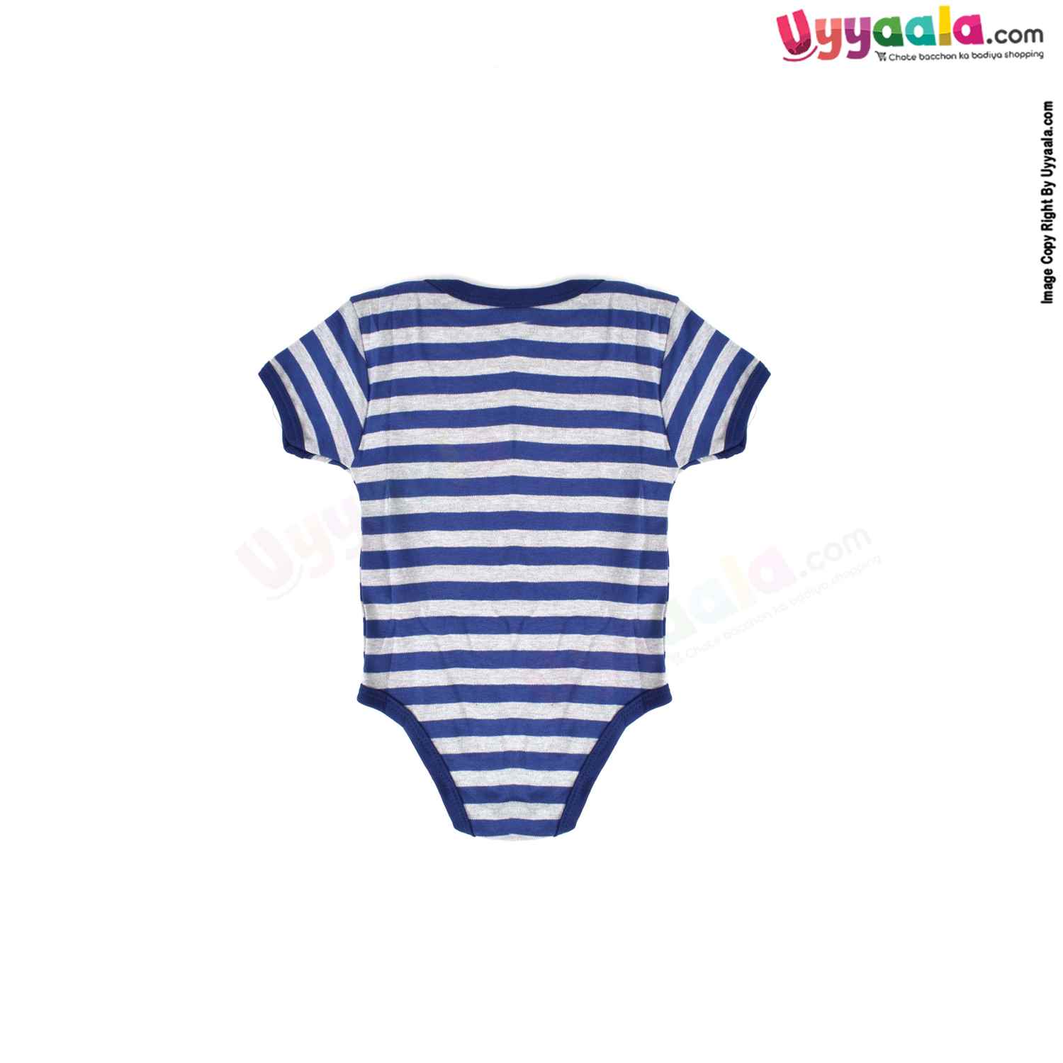 Precious One Short Sleeve Body Suit 100% Soft Hosiery Cotton - Navy Blue & Grey Stripes (9-12M)