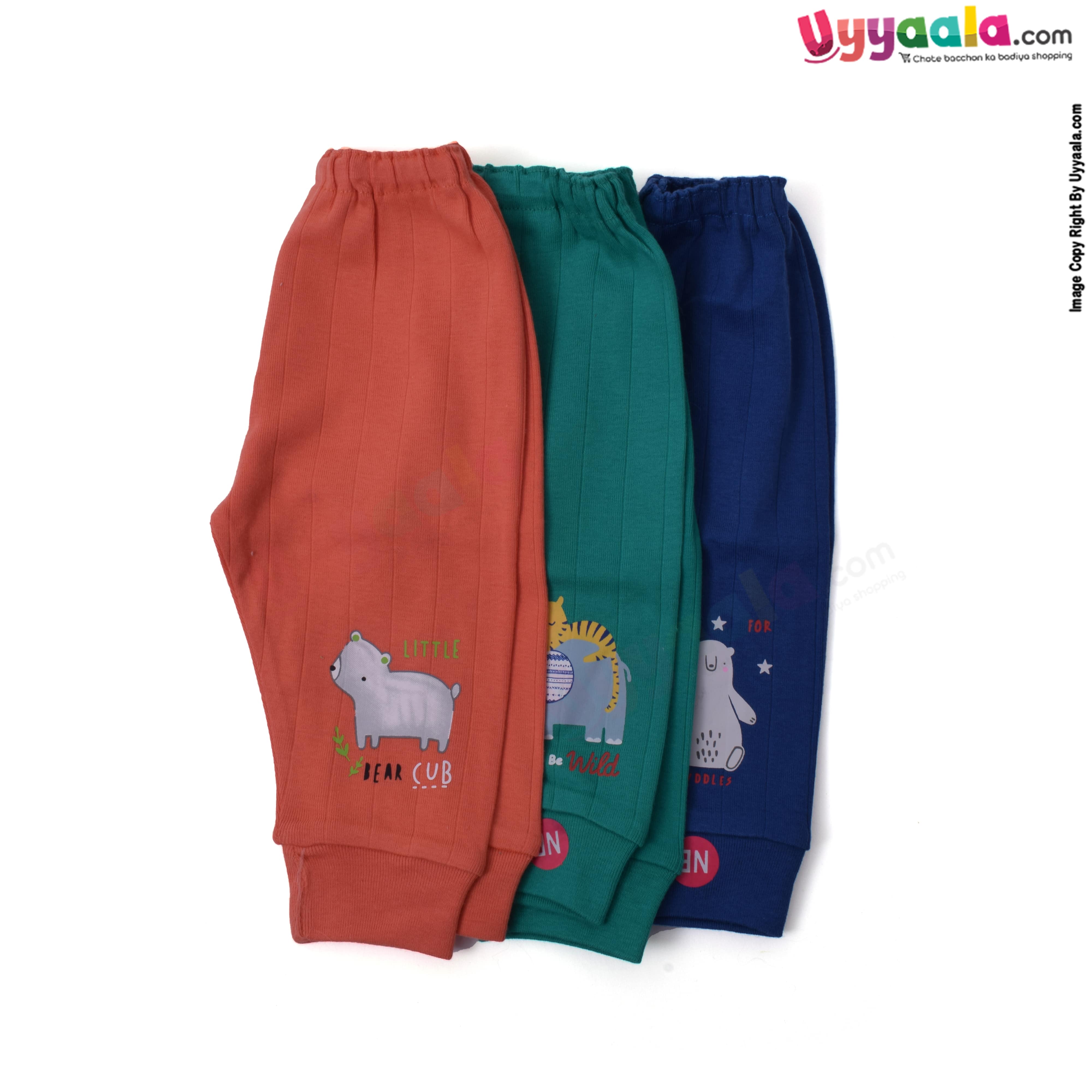 PINK RABBIT Leggings with bottom rib for newborn,100% Soft Hosiery cotton pack of 3- Multi Color (Newborn)