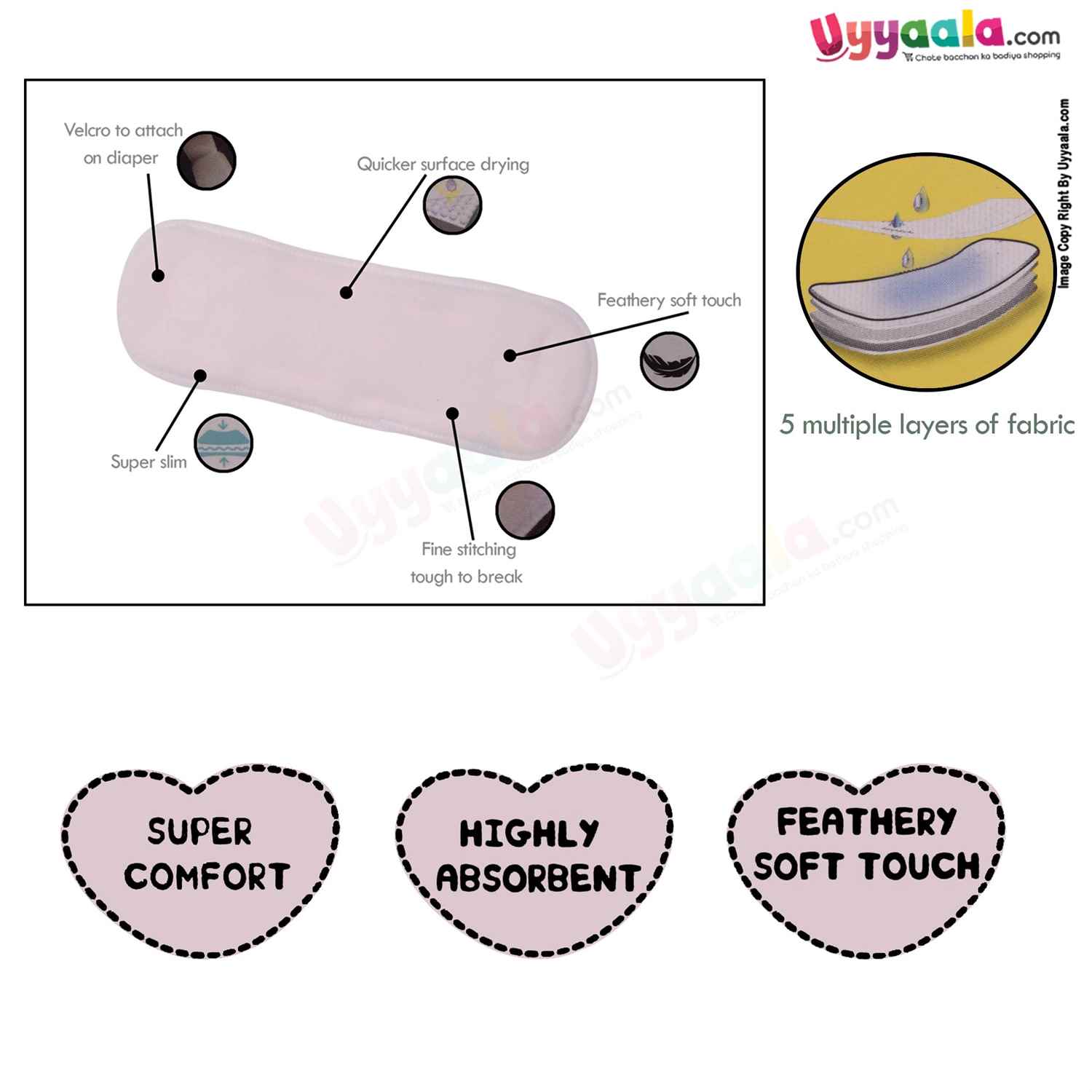 Paw Paw Reusable Baby Diaper insert Pads, Size S, (30cm*10 cm) (2pcs Set)