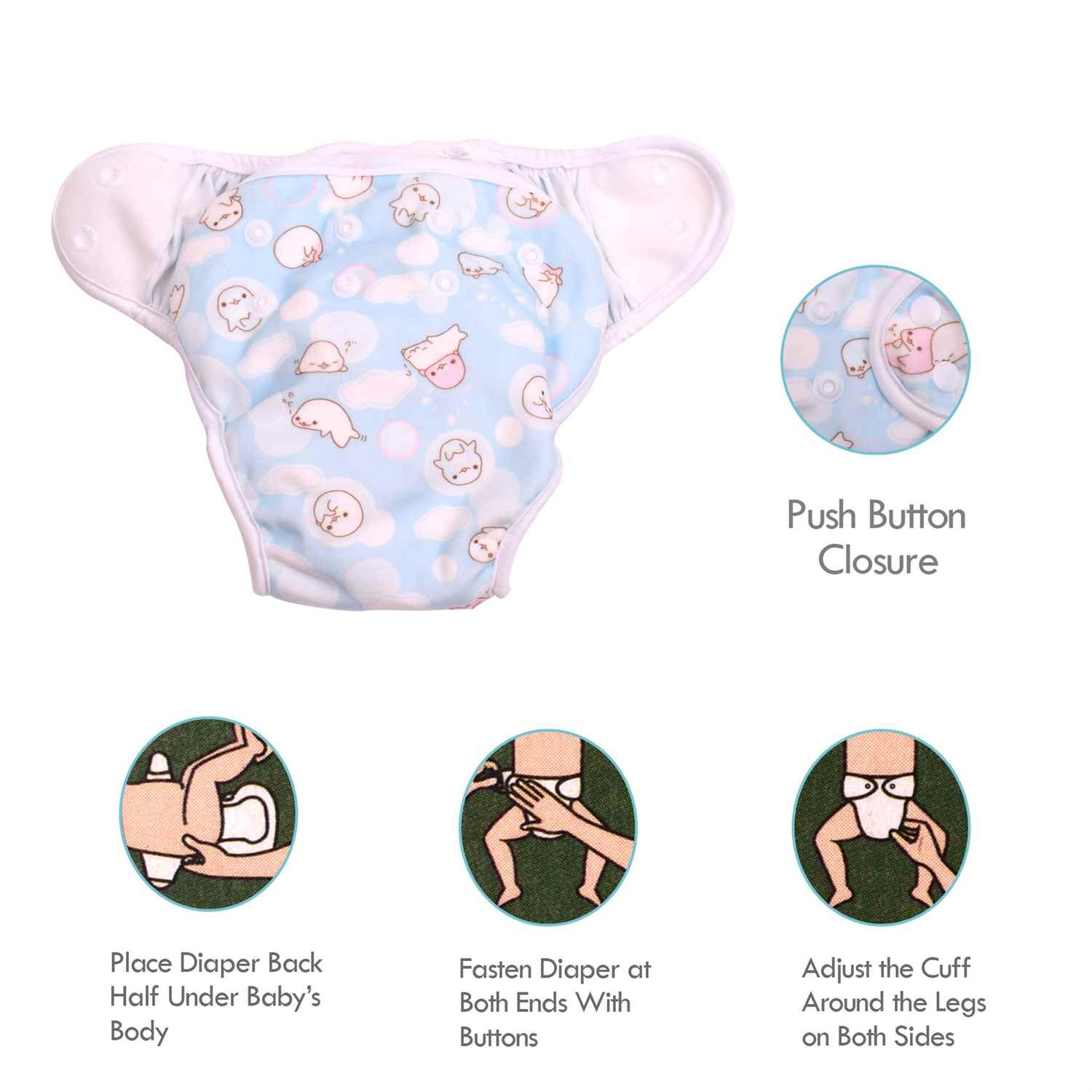 PAW PAW Baby Reusable Fabric Diaper with Pad, Size L (8-12kg)-Blue