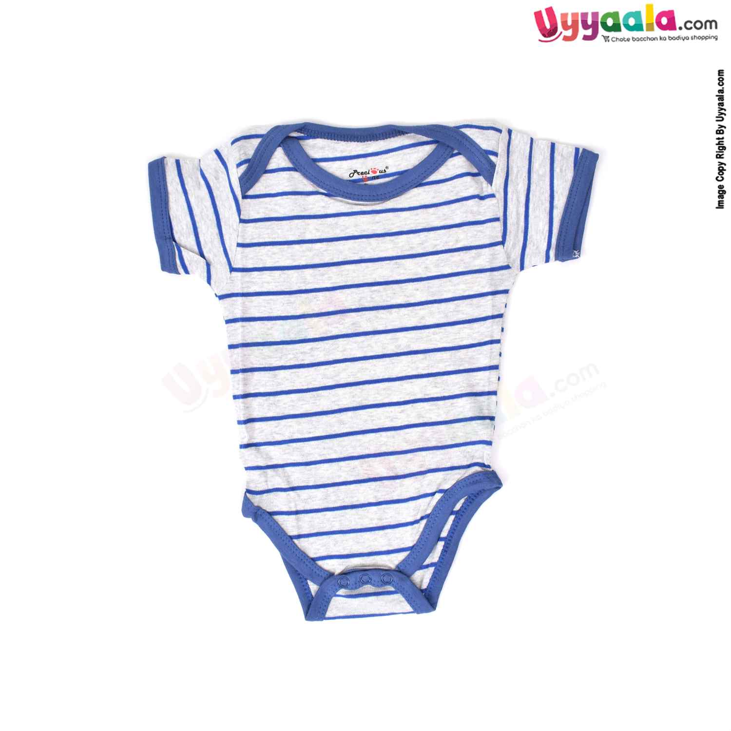 Precious One Short Sleeve Body Suit 100% Soft Hosiery Cotton - Navy Blue & Gray Stripes (3-6M)