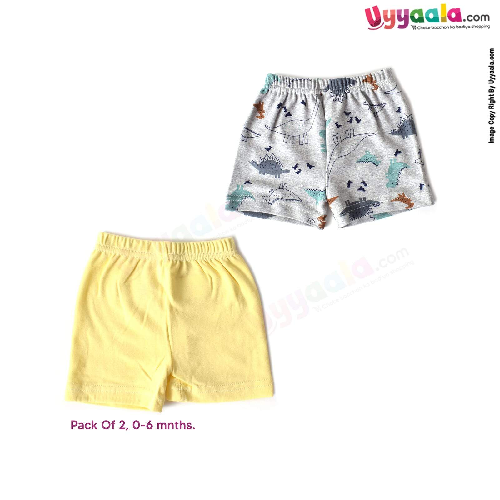 Precious One Shorts 100% Soft Hosiery Cotton Pack of 2 - Gray & Yellow (0-6M)
