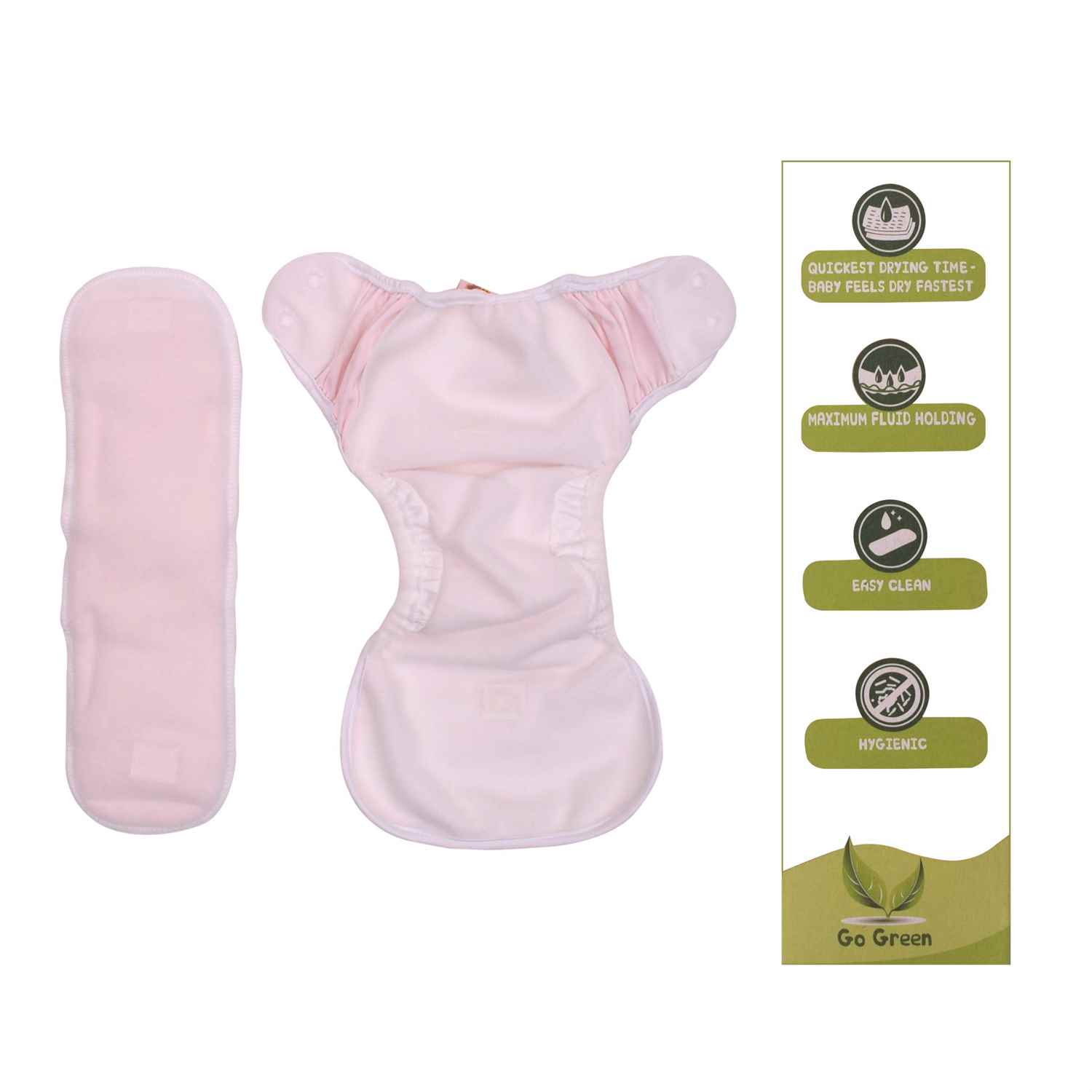 Paw Paw Washable Baby Diaper for reuse with Pad, Size M (for 5-9kg Baby) - Pink