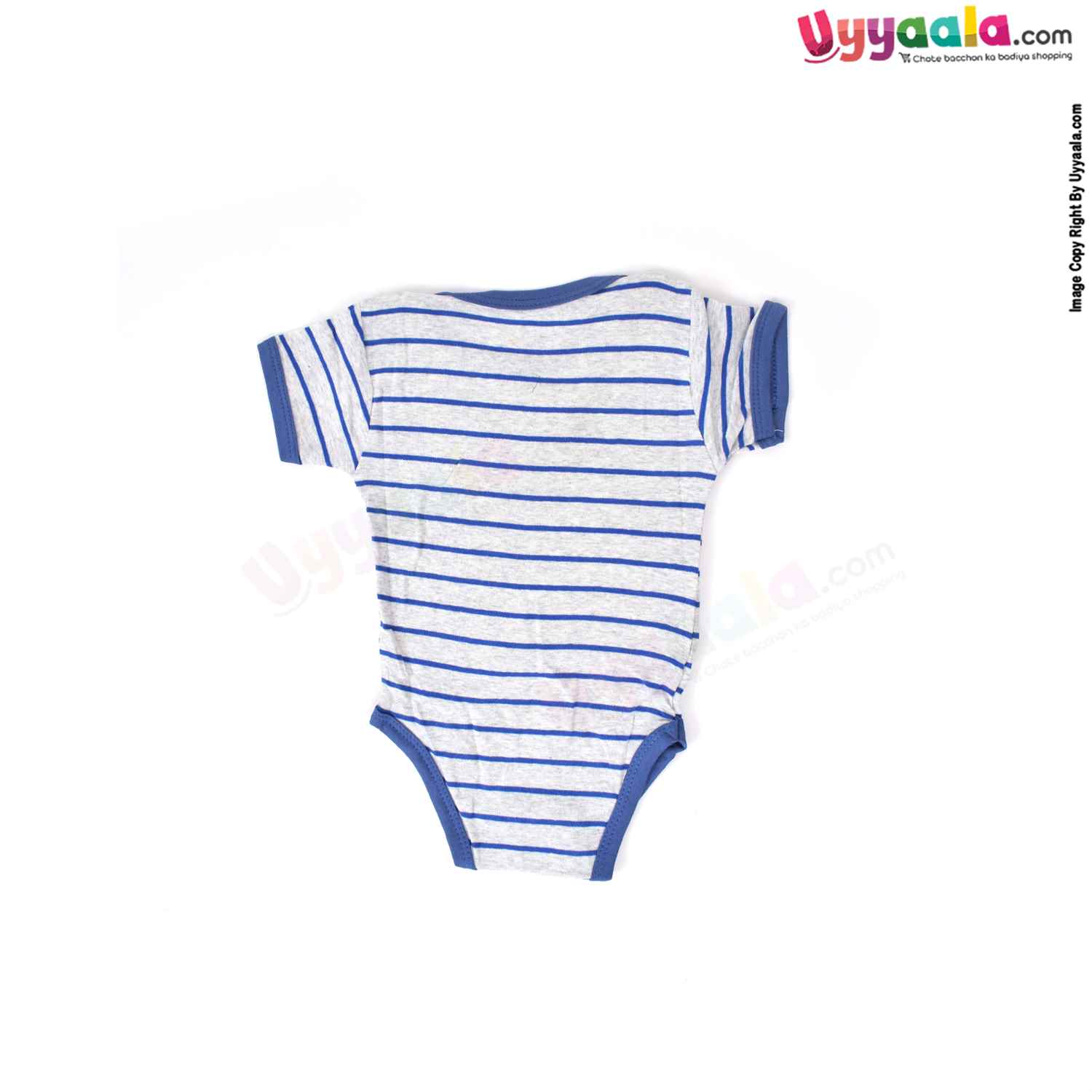 Precious One Short Sleeve Body Suit 100% Soft Hosiery Cotton - Navy Blue & Gray Stripes (3-6M)
