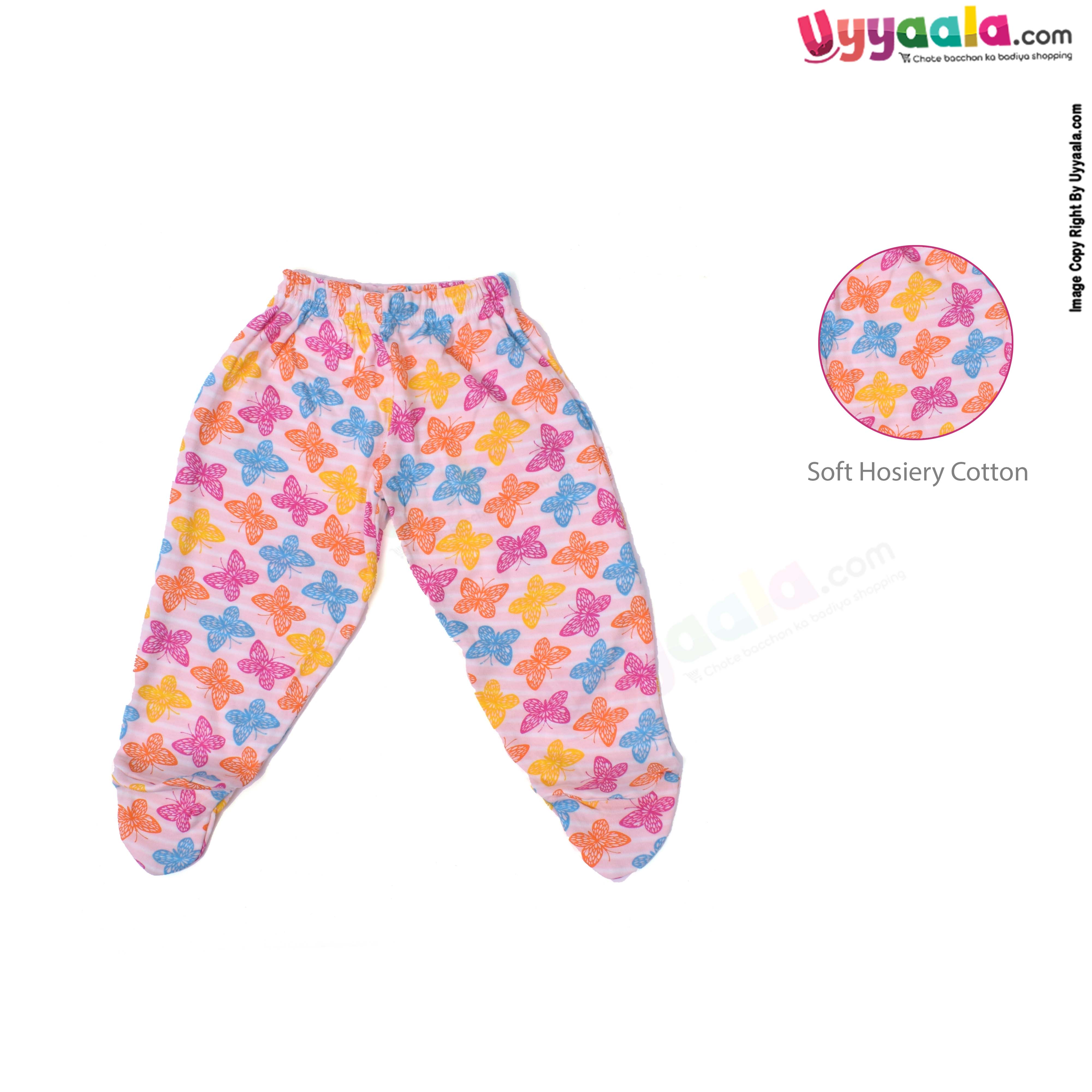 PRECIOUS ONE Newborn Booty Legging,100% Soft Hosiery Cotton Butterfly and Stripes print Pack of 2 - Multi color