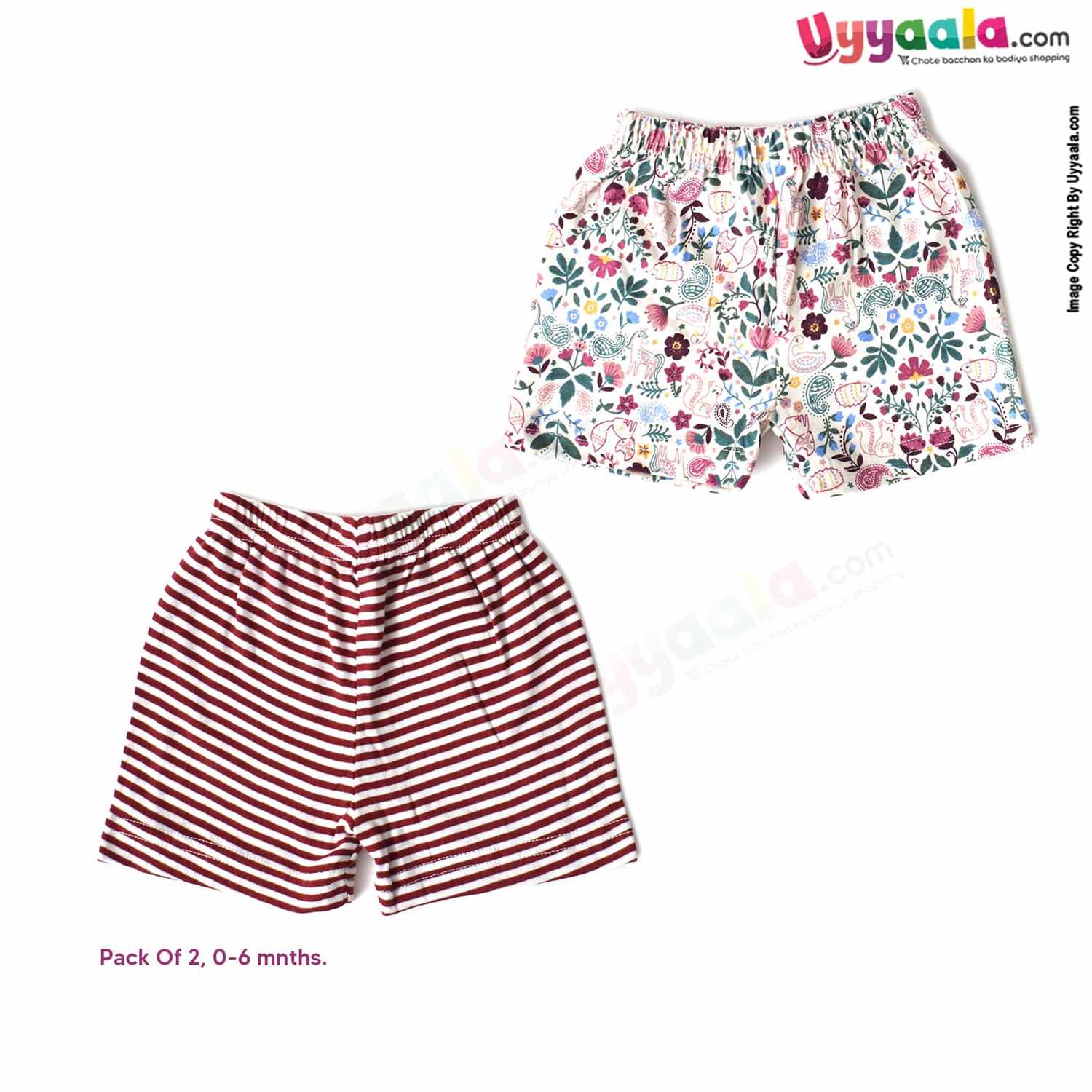 Precious One Shorts 100% Soft Hosiery Cotton Pack of 2 -Multi color (0-6m)