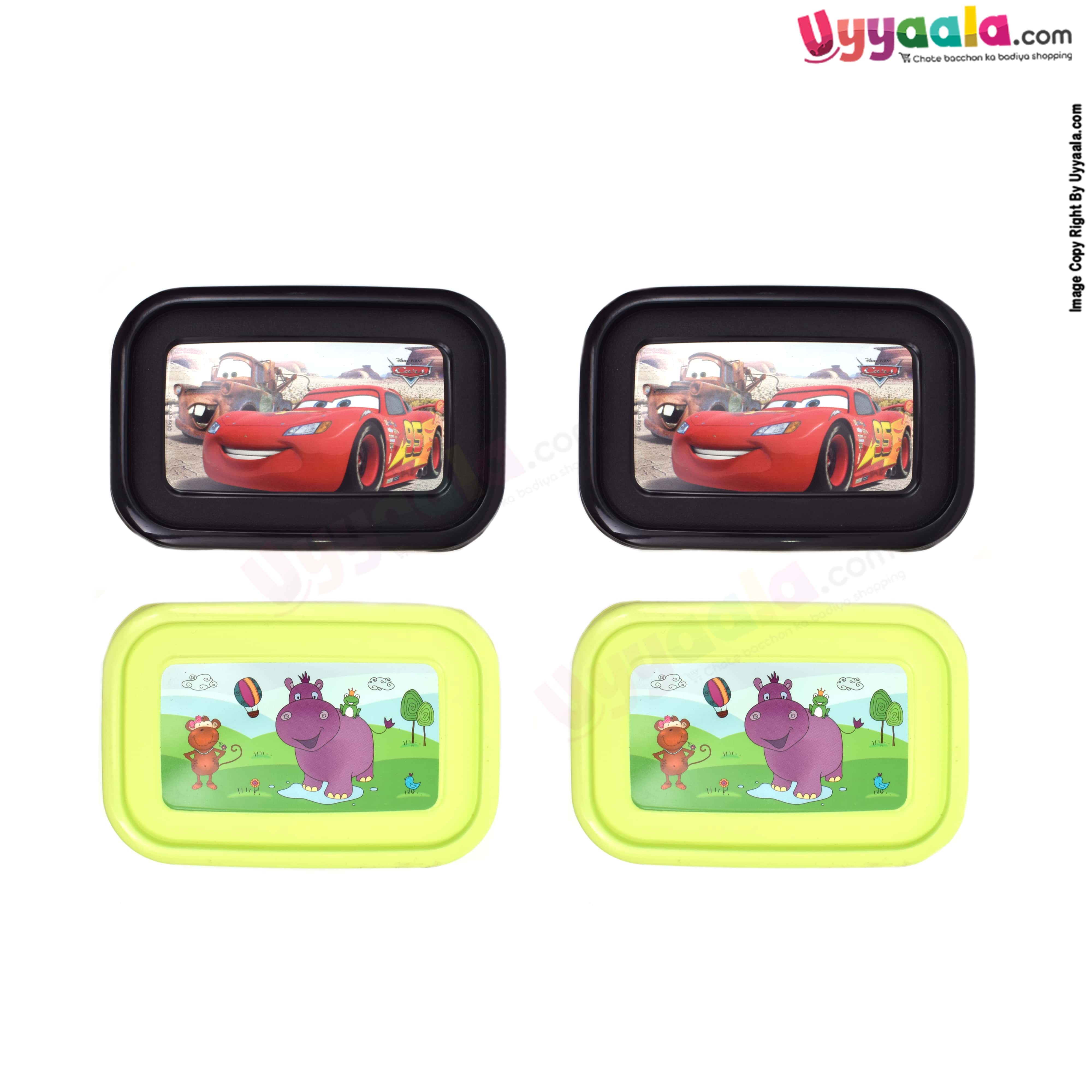 Multiple food storage box for kids, with cars and cartoon print, pack of 4