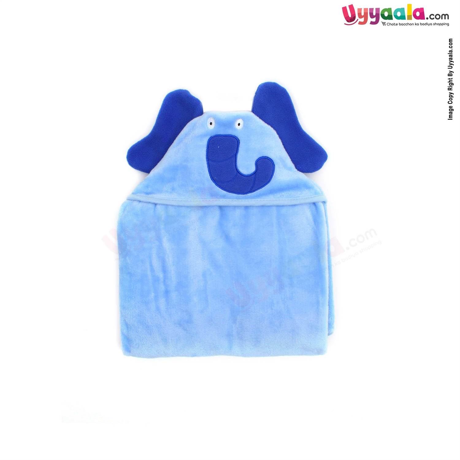 Hooded Coral Fur Blanket Elephant Character, 0-24m - Blue