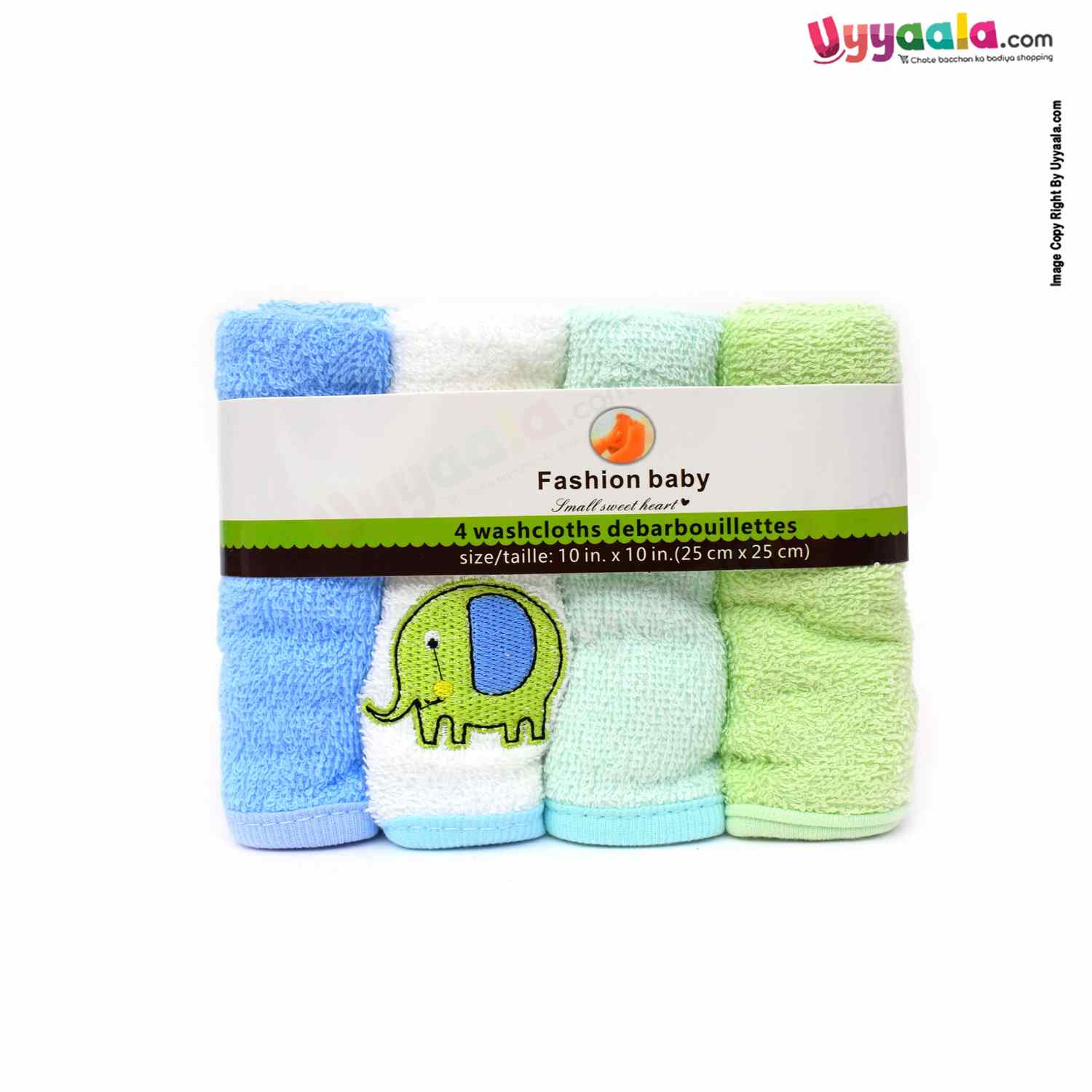 FASHION BABY Terry Napkins ( Wash Cloth ) Plain for Babies 4pc Set 0+m Age Size (25*25) - Multi Color