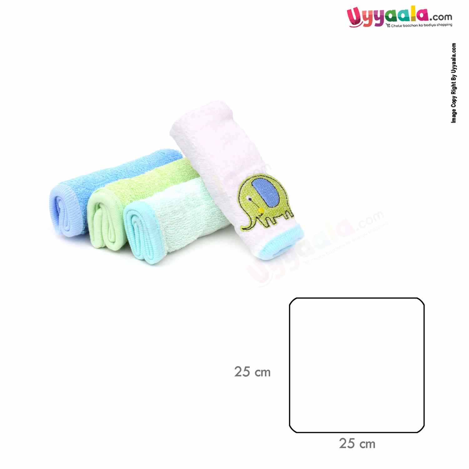 FASHION BABY Terry Napkins ( Wash Cloth ) Plain for Babies 4pc Set 0+m Age Size (25*25) - Multi Color